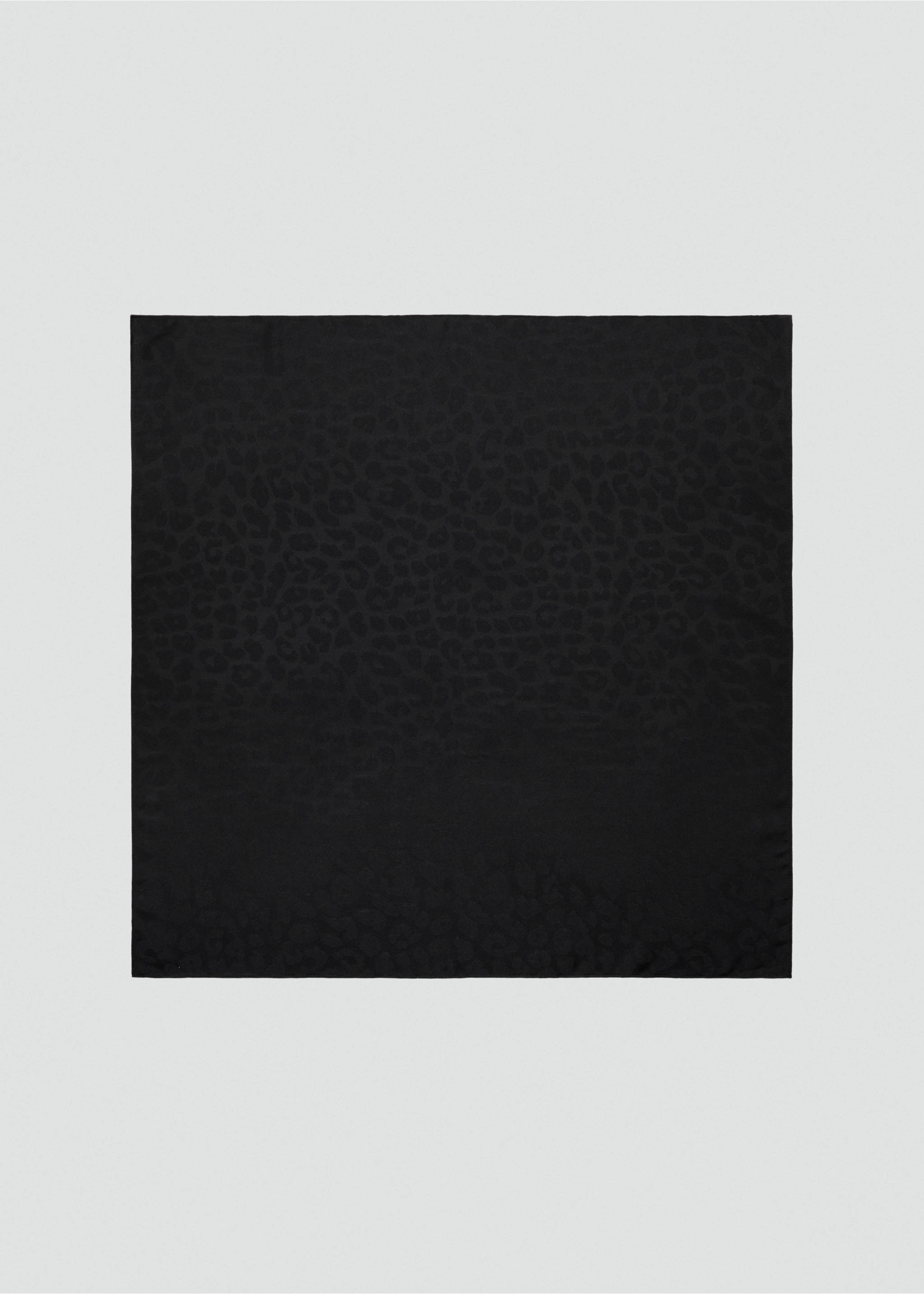 Black square scarf featuring a tonal jacquard leopard print., Black. Ref: 47041359-00.