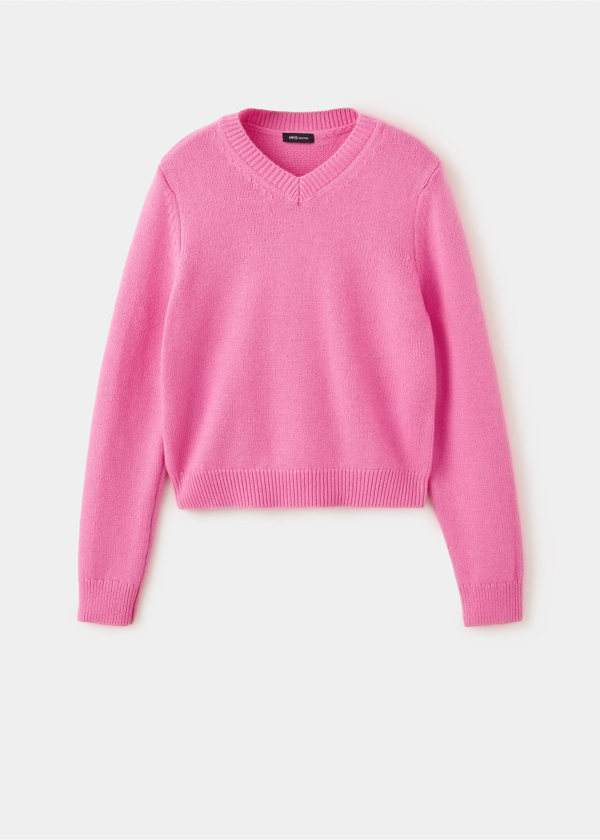 Bright pink V-neck jersey sweater with ribbed trims., Fuchsia. Ref: 47041362-00.