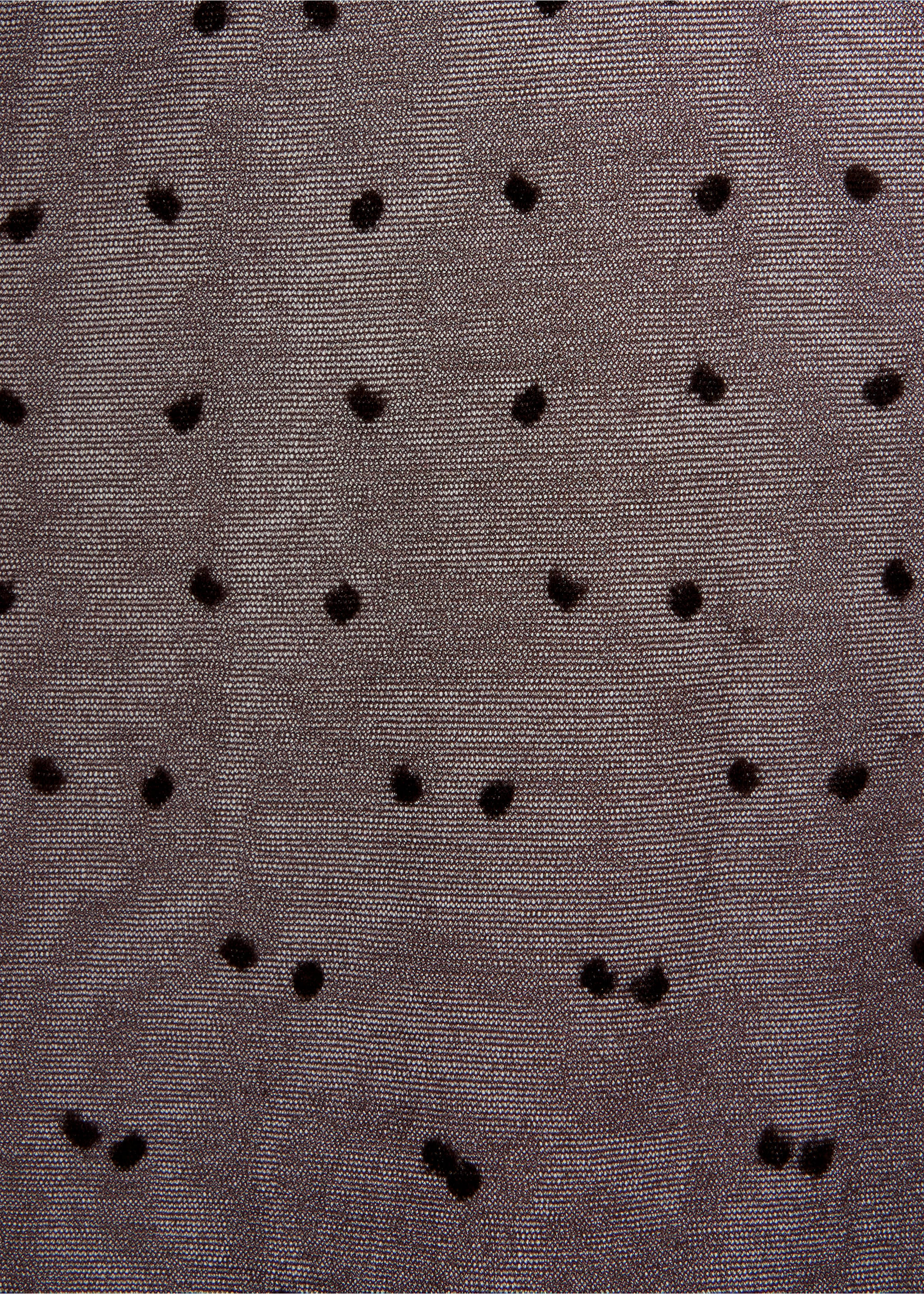 Close-up of dark sheer tights with a flocked plumeti dot pattern., Chocolate. Ref: 47041375-00.