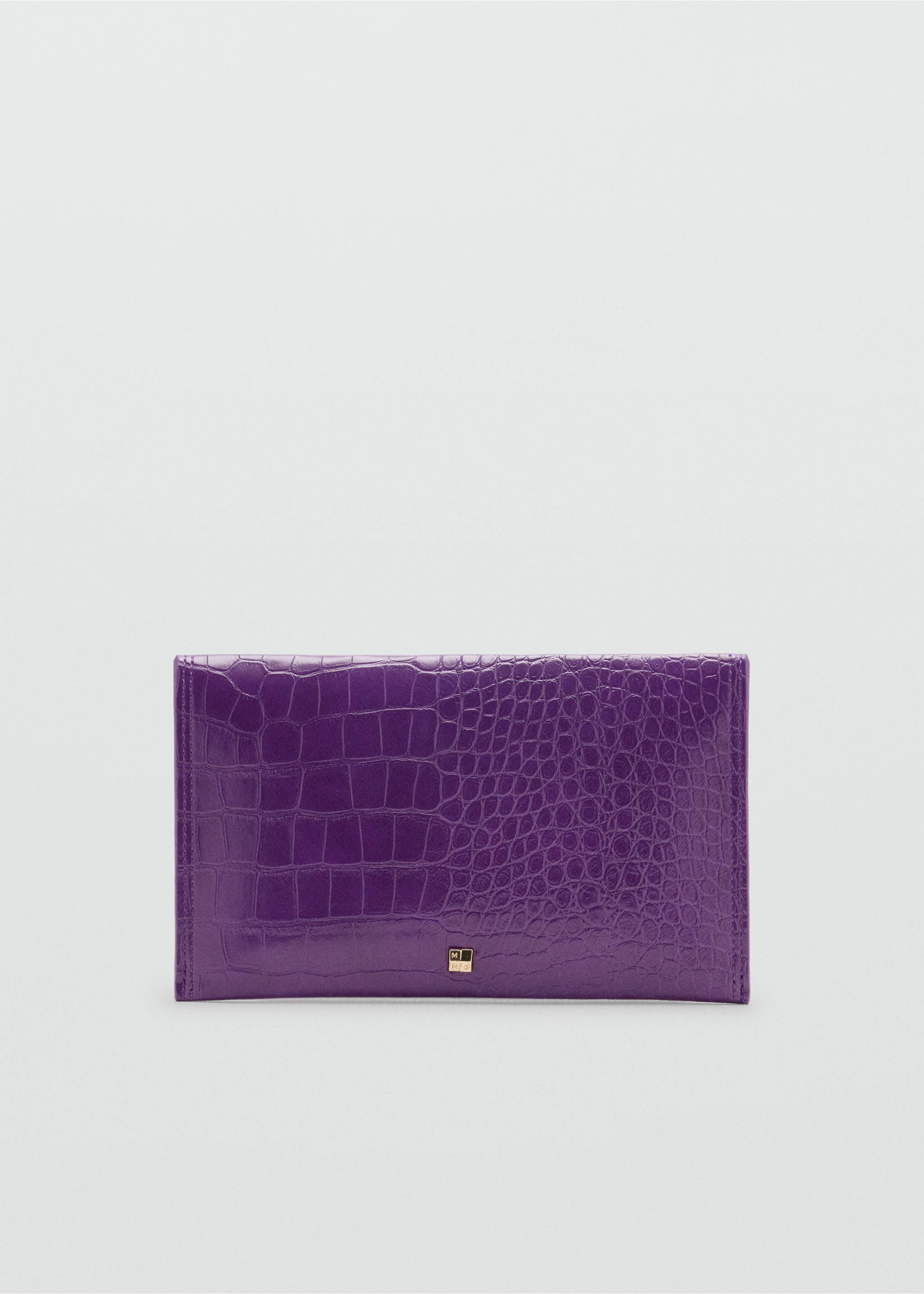 Purple crocodile-embossed pouch with a flap closure., Purple. Ref: 47041395-00.