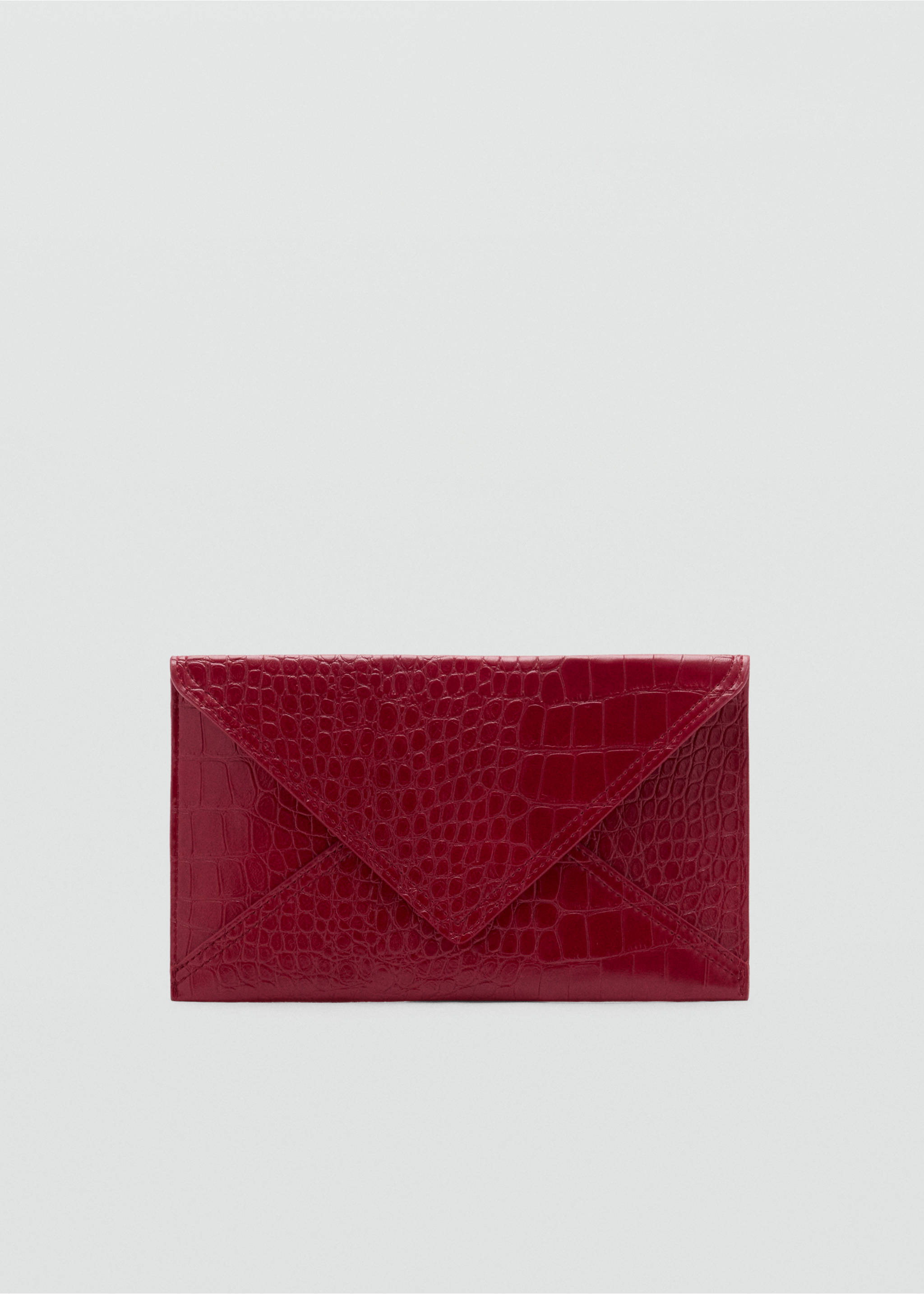 Red embossed crocodile-texture pouch with an envelope flap., Red. Ref: 47041395-00.