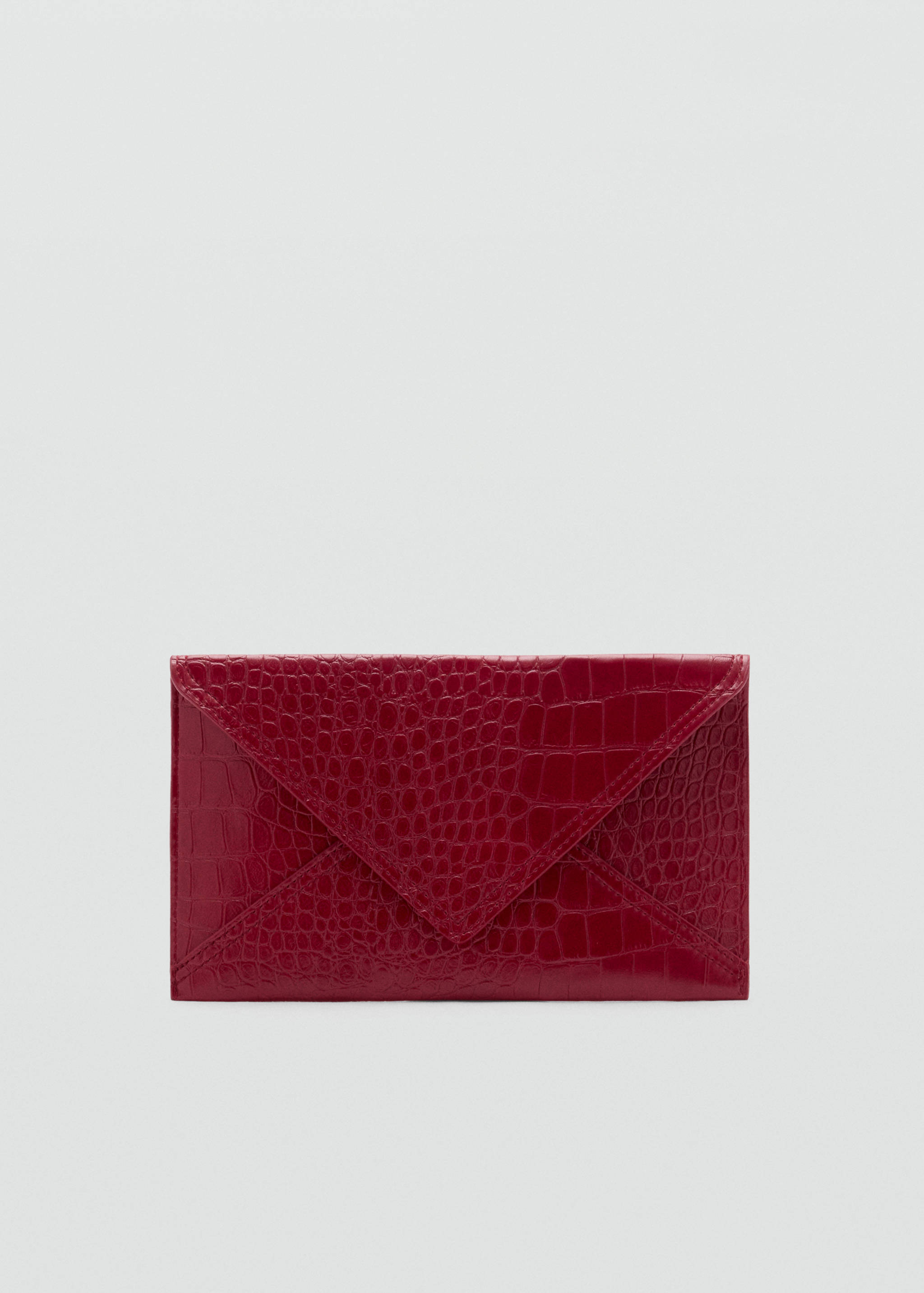 Red embossed crocodile-texture pouch with an envelope flap.
