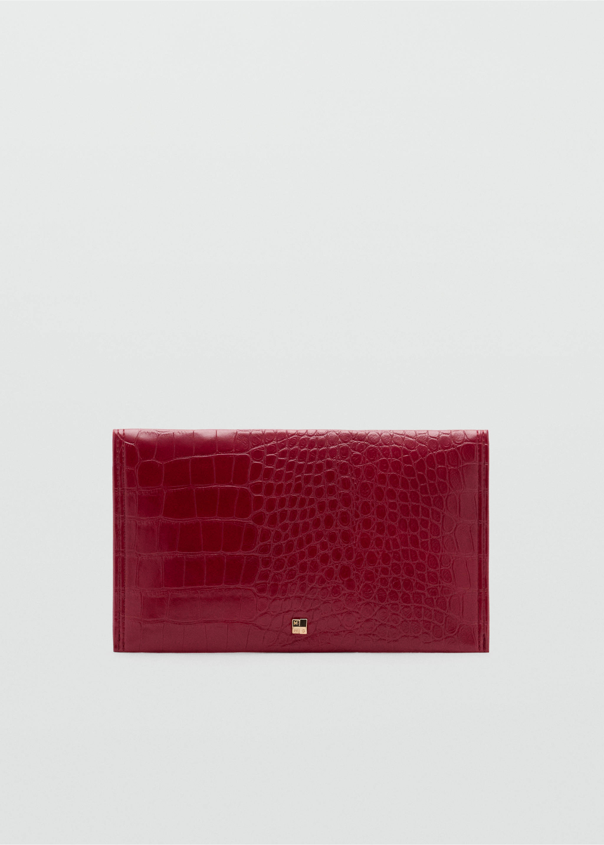Red crocodile-embossed pouch with a flap closure and a small metallic clasp., Red. Ref: 47041395-00.