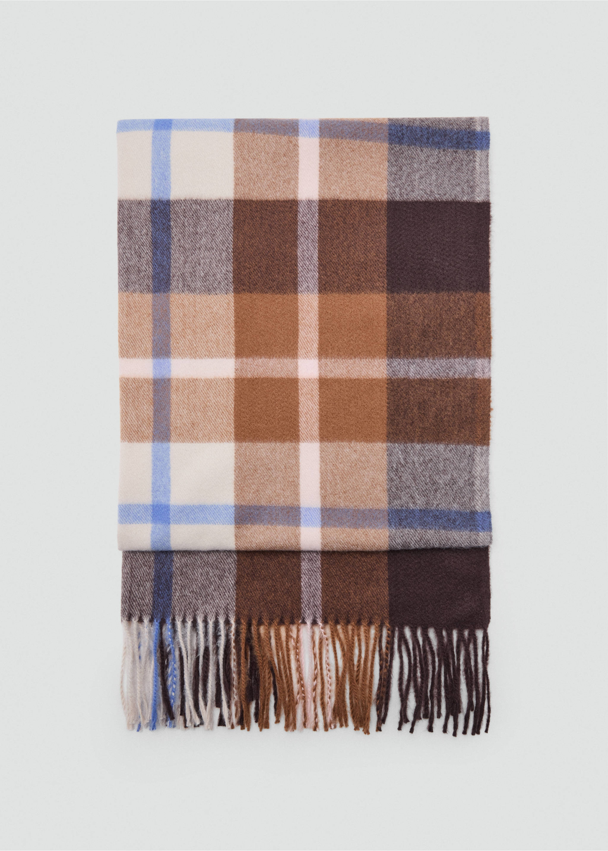 Brown checked scarf with fringed hem., Brown. Ref: 47041409-00.