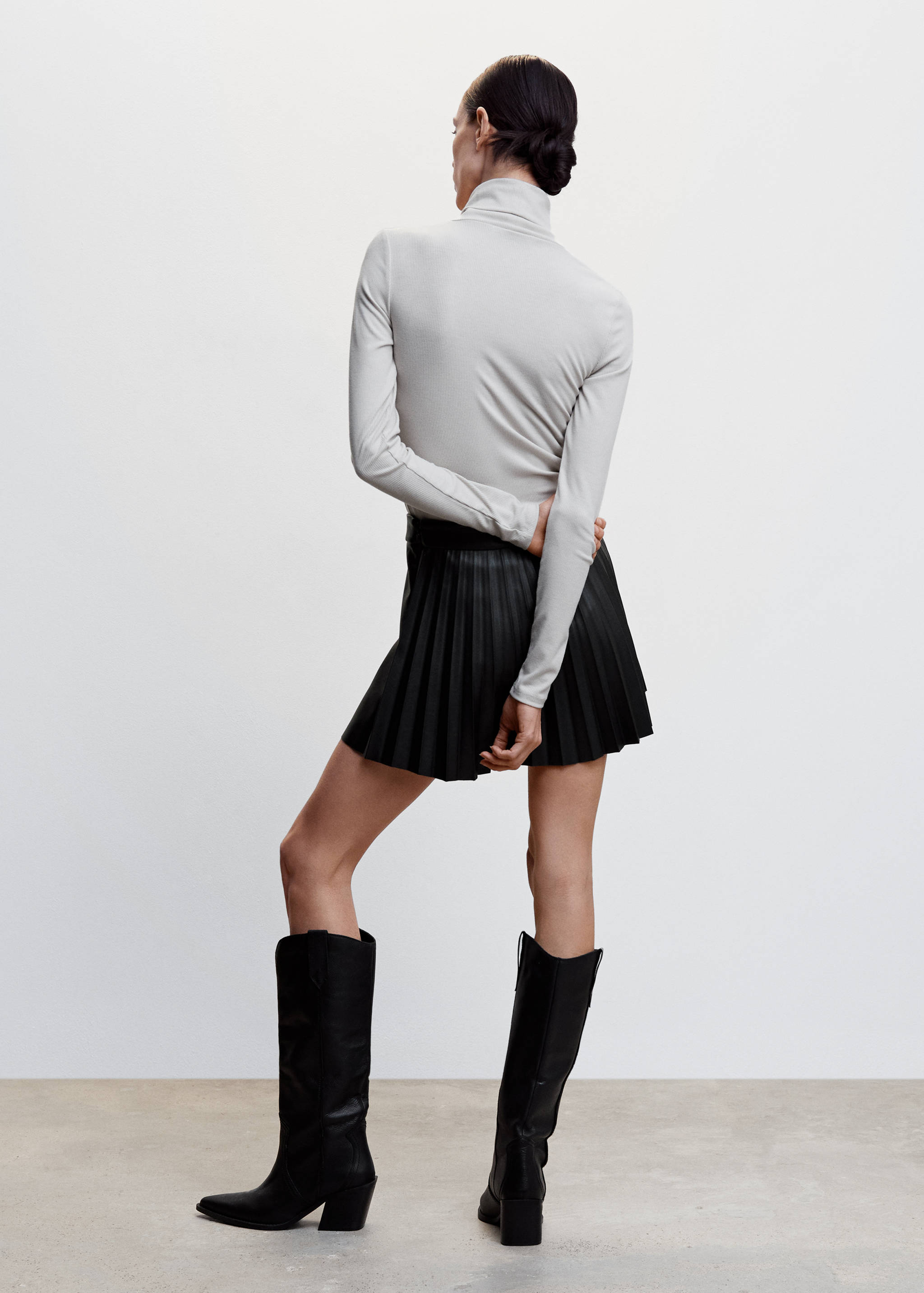 人造革褶皱短裙 - null