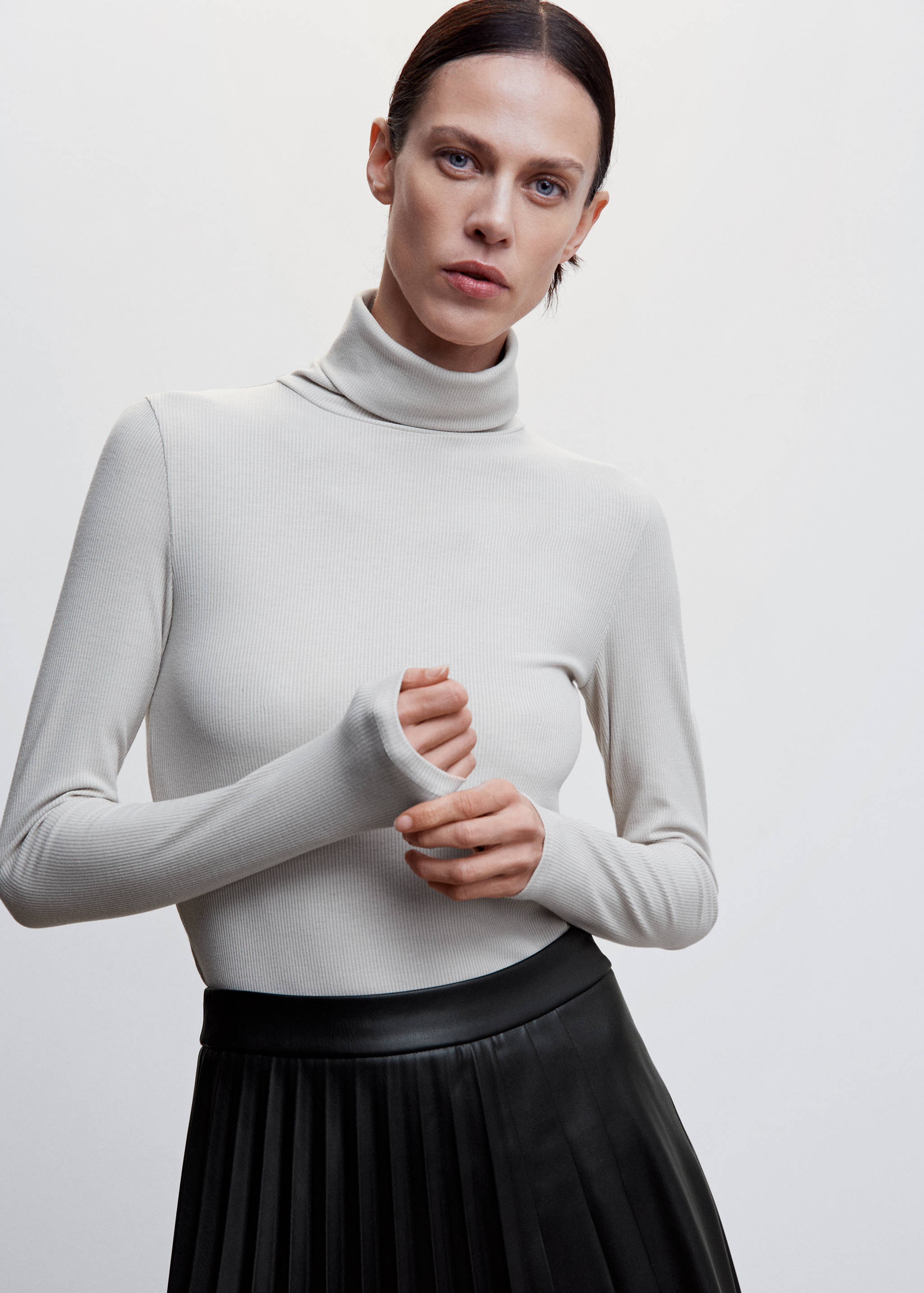 人造革褶皱短裙 - null