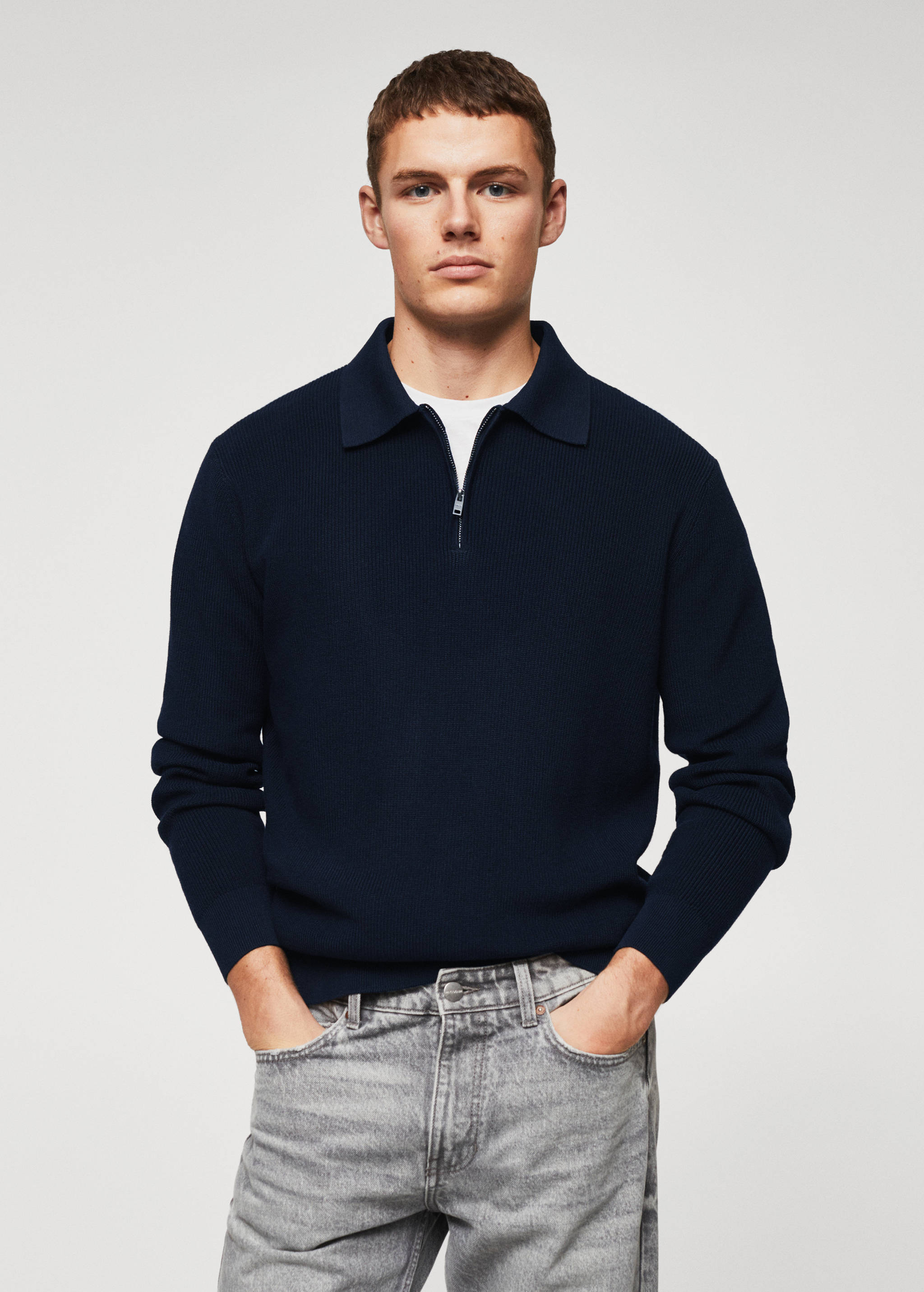 Structured knitted polo shirt - Medium plane