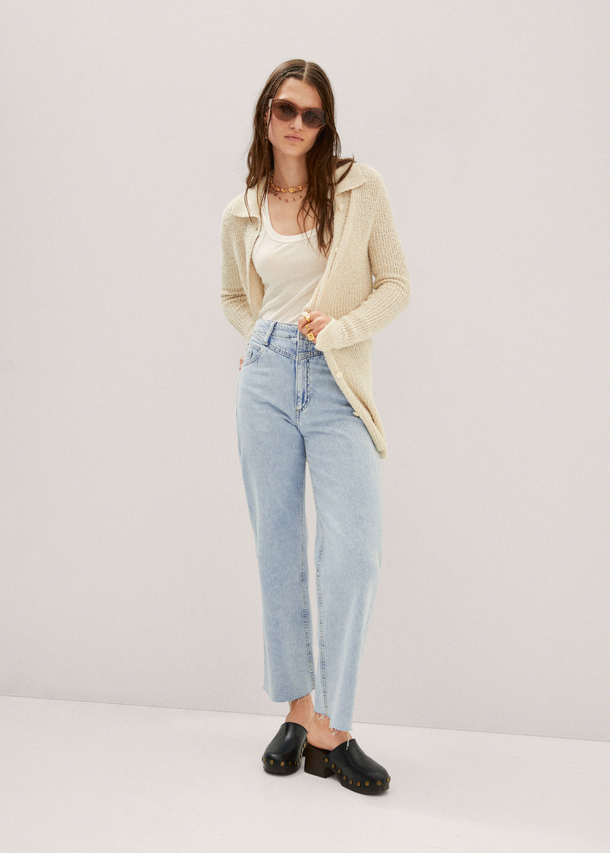 Wideleg low frayed hem jeans - General plane