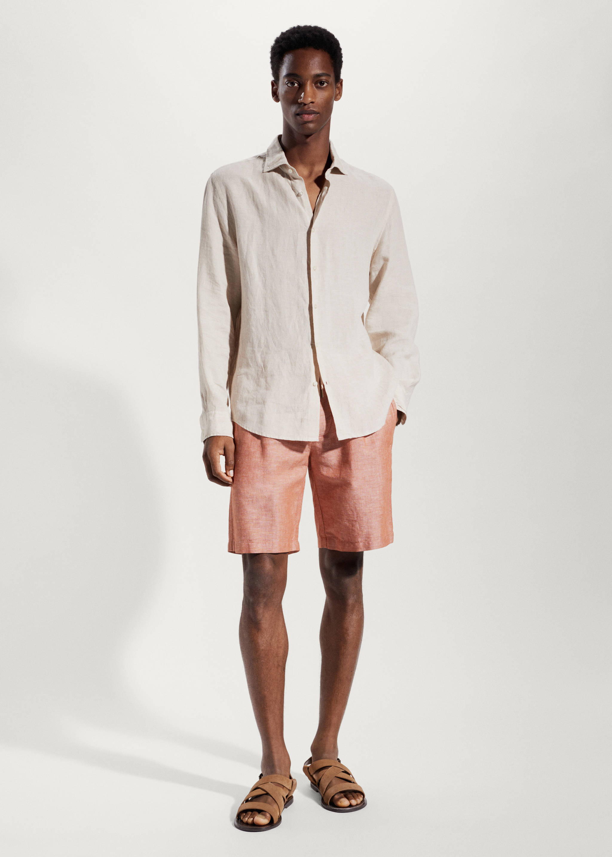 Drawstring linen Bermuda shorts - General plane