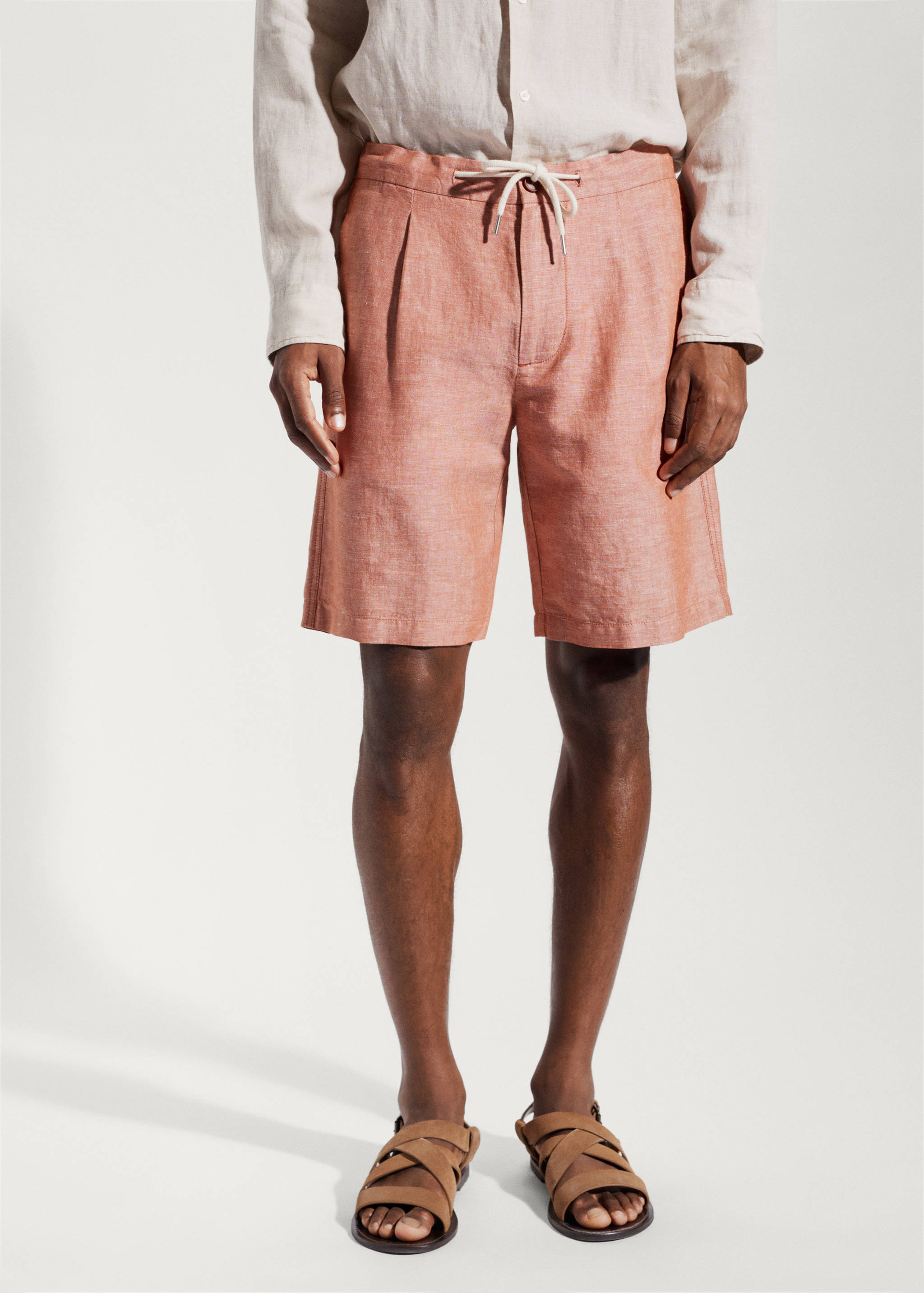 Drawstring linen Bermuda shorts - Medium plane