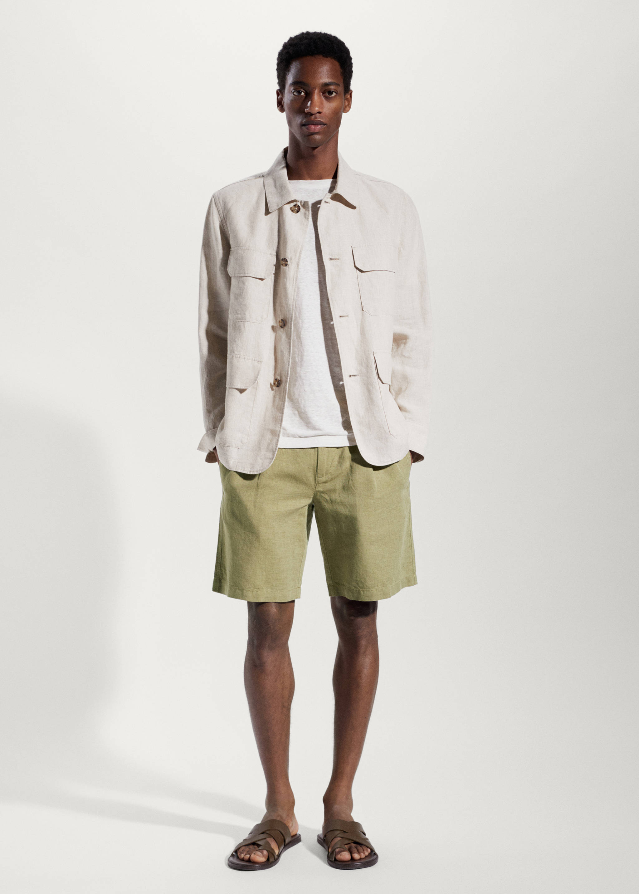 Drawstring linen Bermuda shorts - General plane