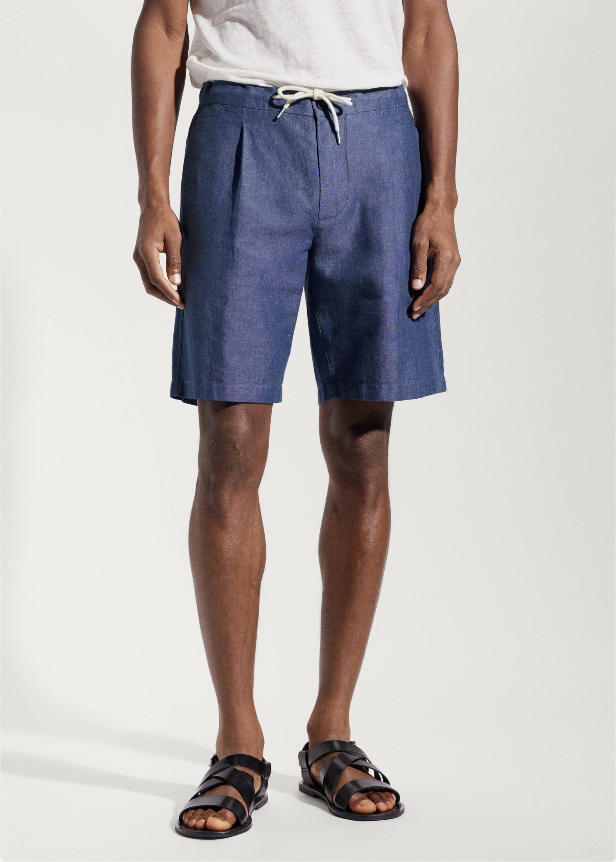 Drawstring linen Bermuda shorts - Medium plane