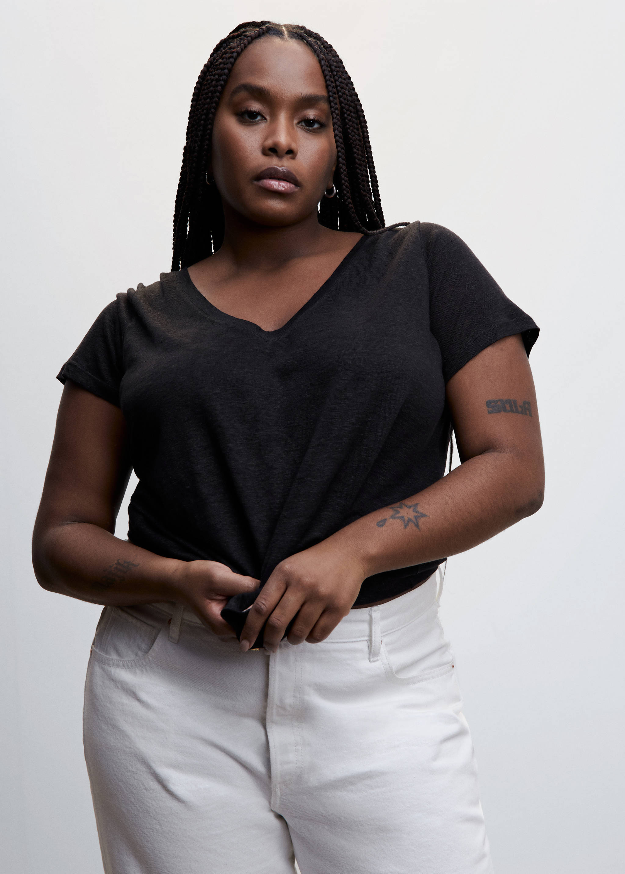 T-shirt lin col V - Détail de l'article 5