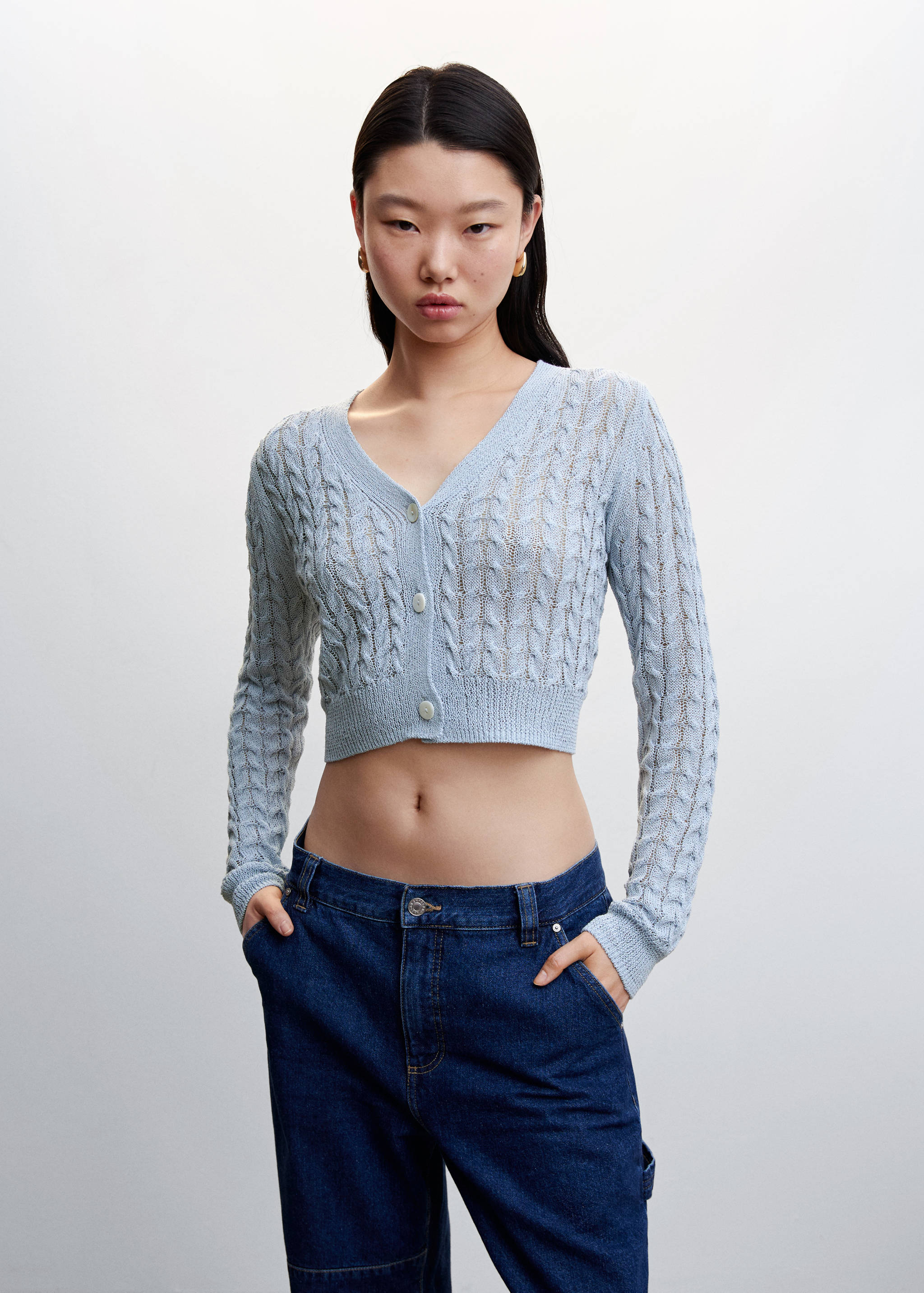 Cable-knit cropped cardigan - Medium plane