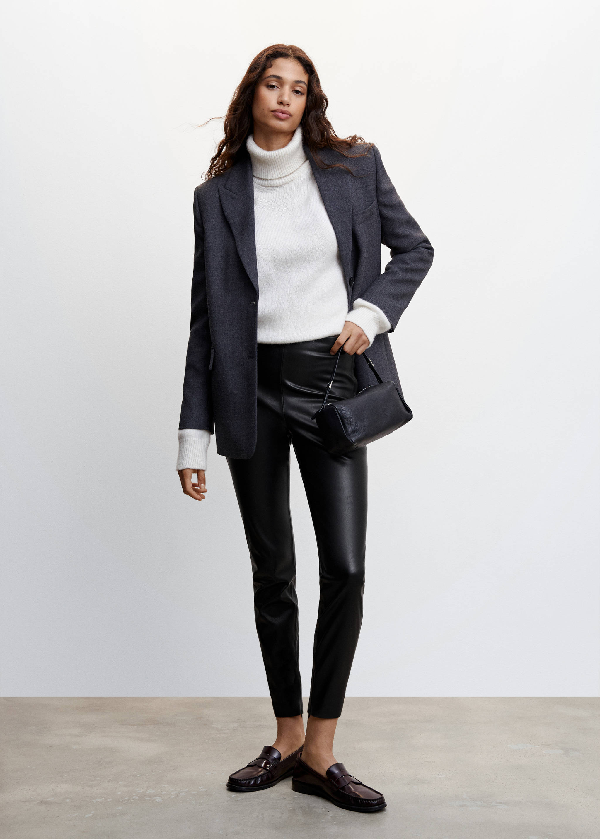 Faux-leather leggings with split hems - General plane