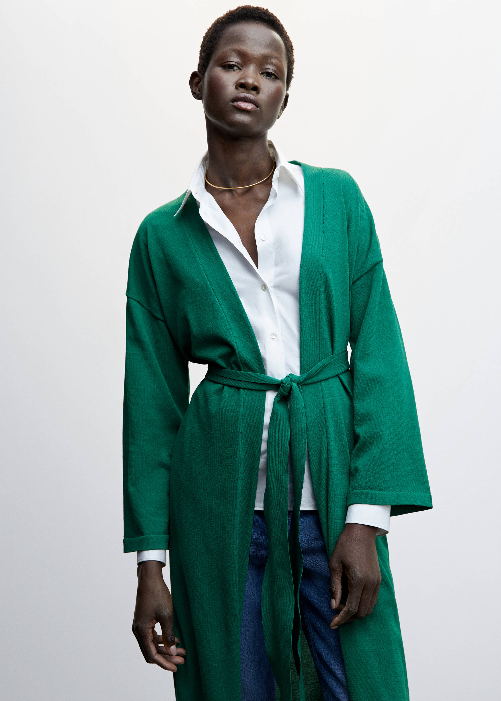 蝴蝶结长款开衫 - null