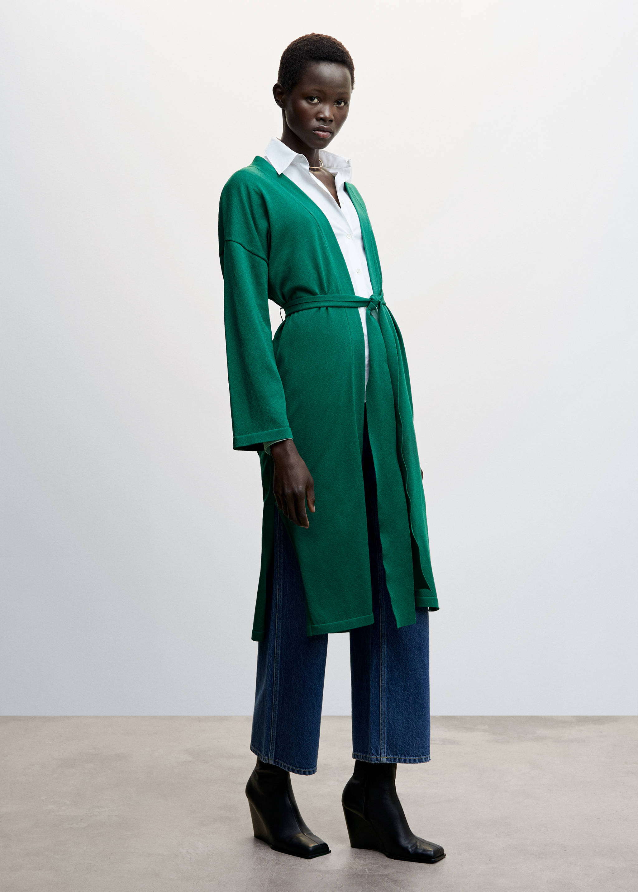 蝴蝶结长款开衫 - null