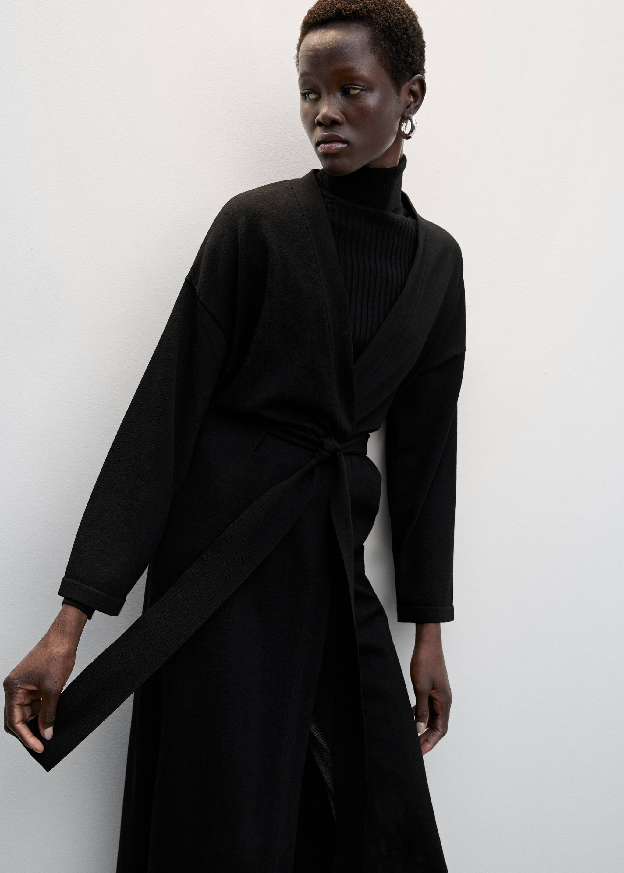 蝴蝶结长款开衫 - null