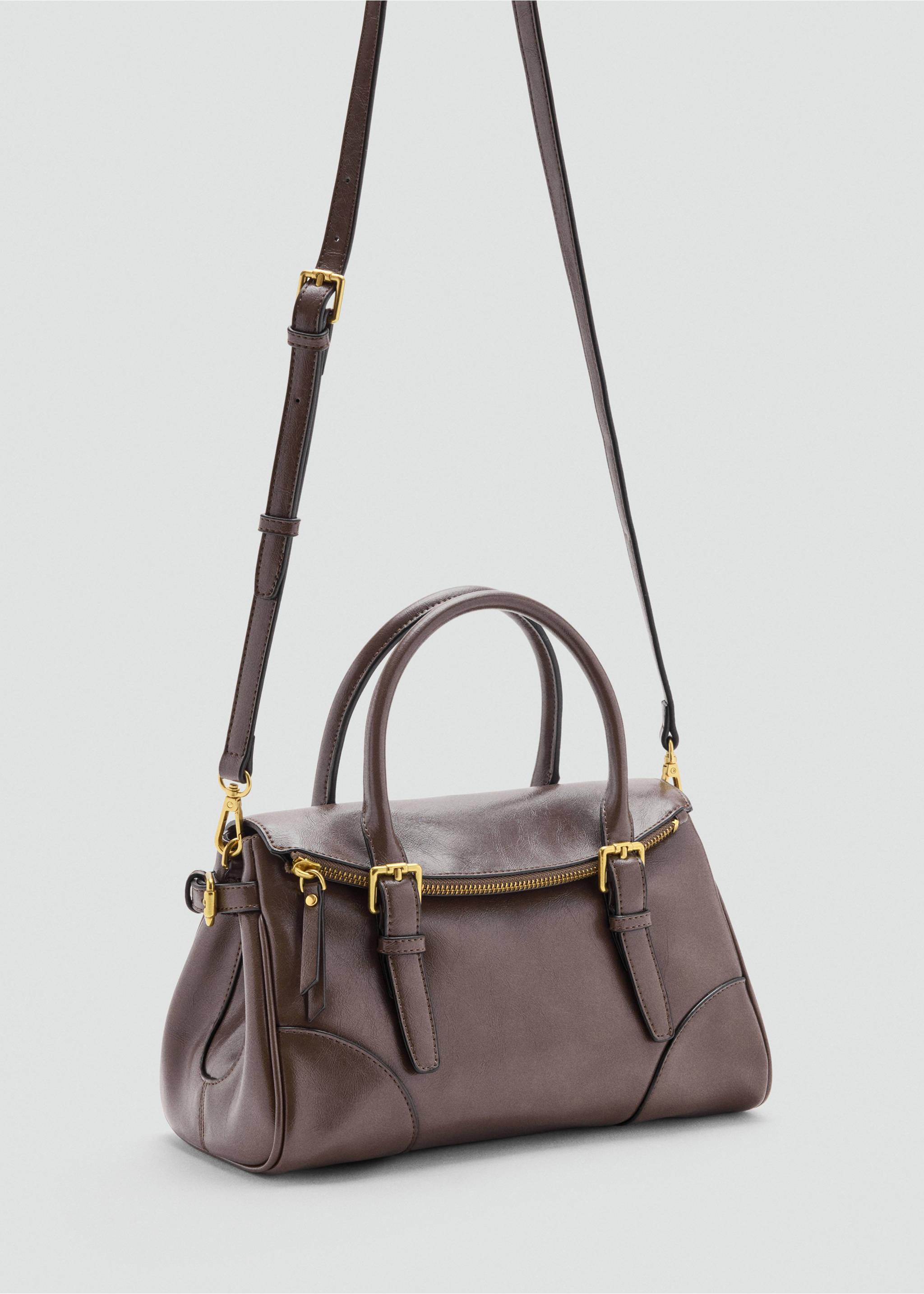 Dark brown city bag with top handles, shoulder strap, and gold-toned hardware., Medium Brown. Ref: 47051345-00.
