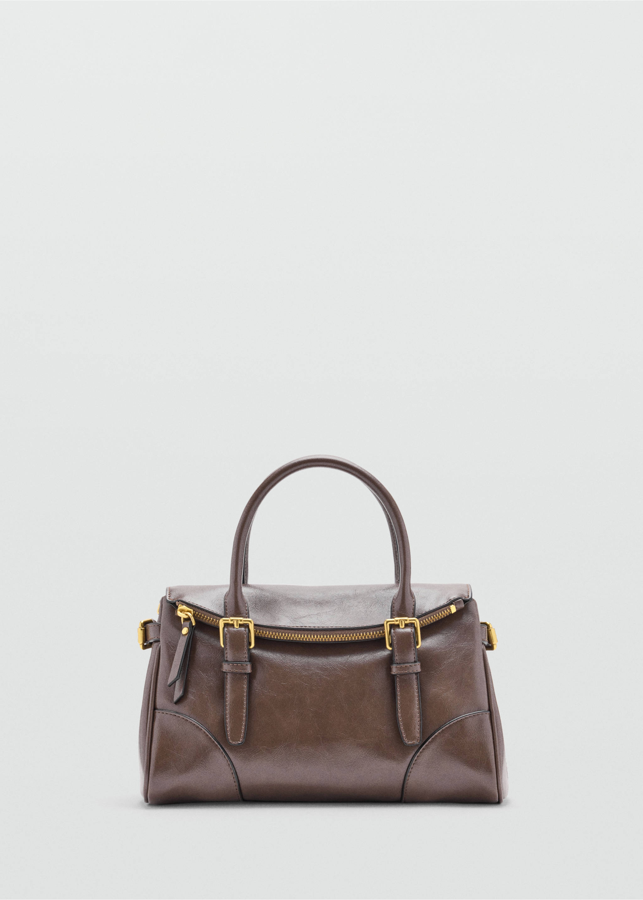 Dark brown city handbag with gold-tone hardware and top handles., Medium Brown. Ref: 47051345-00.