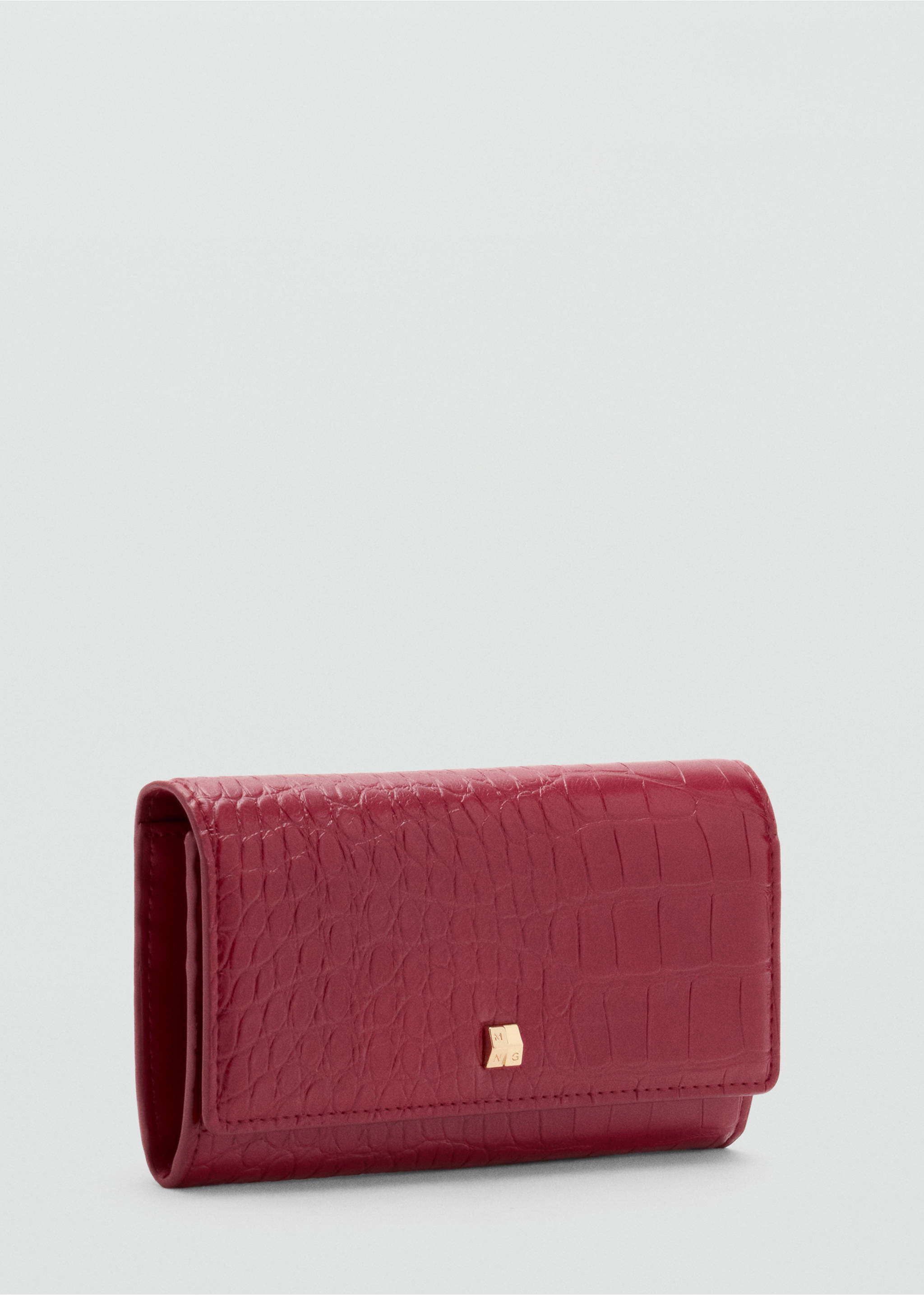 Dark red wallet with crocodile texture and gold detail., Red. Ref: 47051395-00.