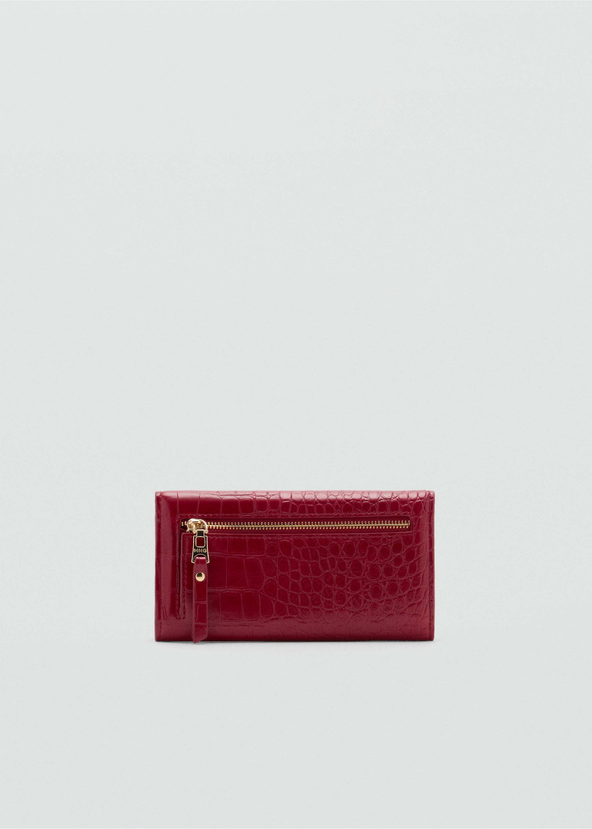 Red crocodile-embossed wallet with a gold-toned zippered front pocket., Red. Ref: 47051395-00.