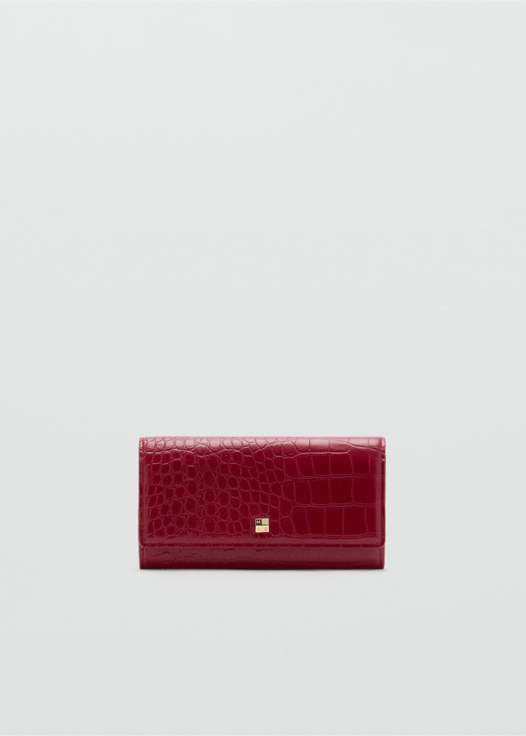 Red embossed crocodile-effect wallet with a gold logo plaque., Red. Ref: 47051395-00.