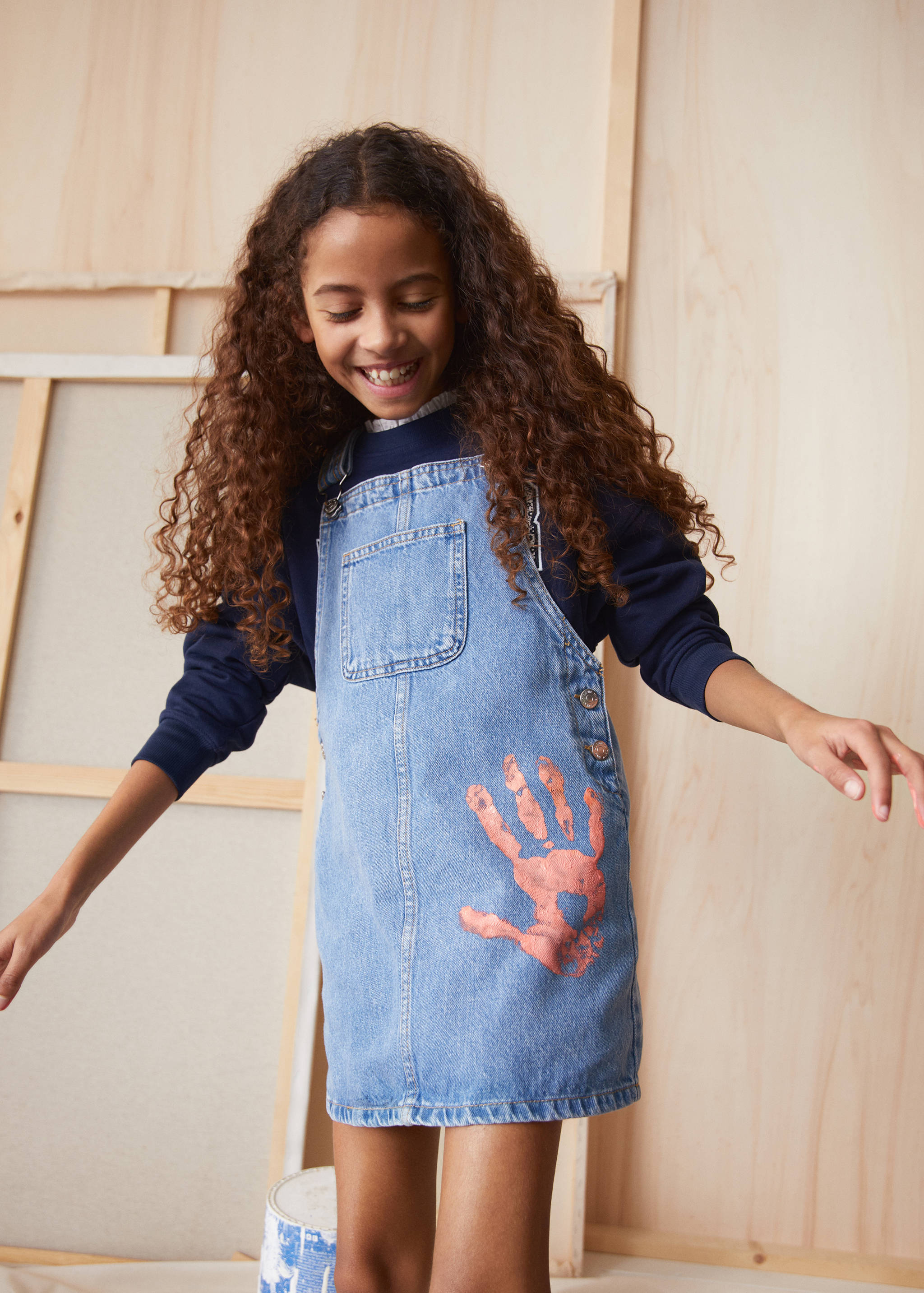 Pocket denim pinafore dress - General plane