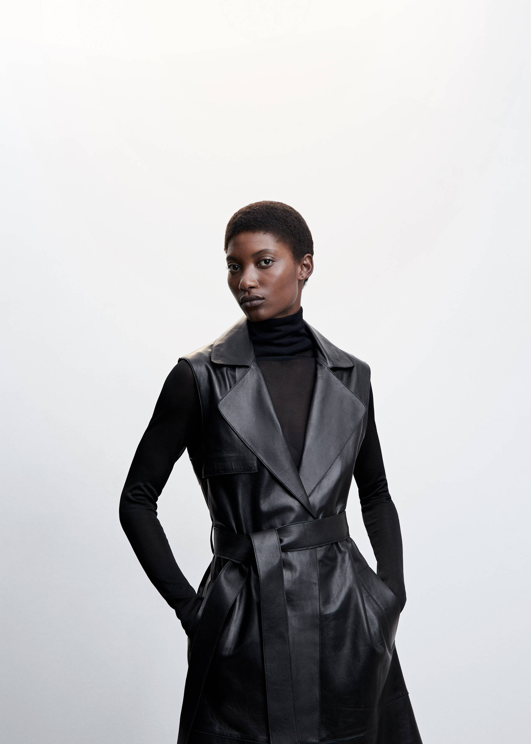 Long leather gilet - Medium plane