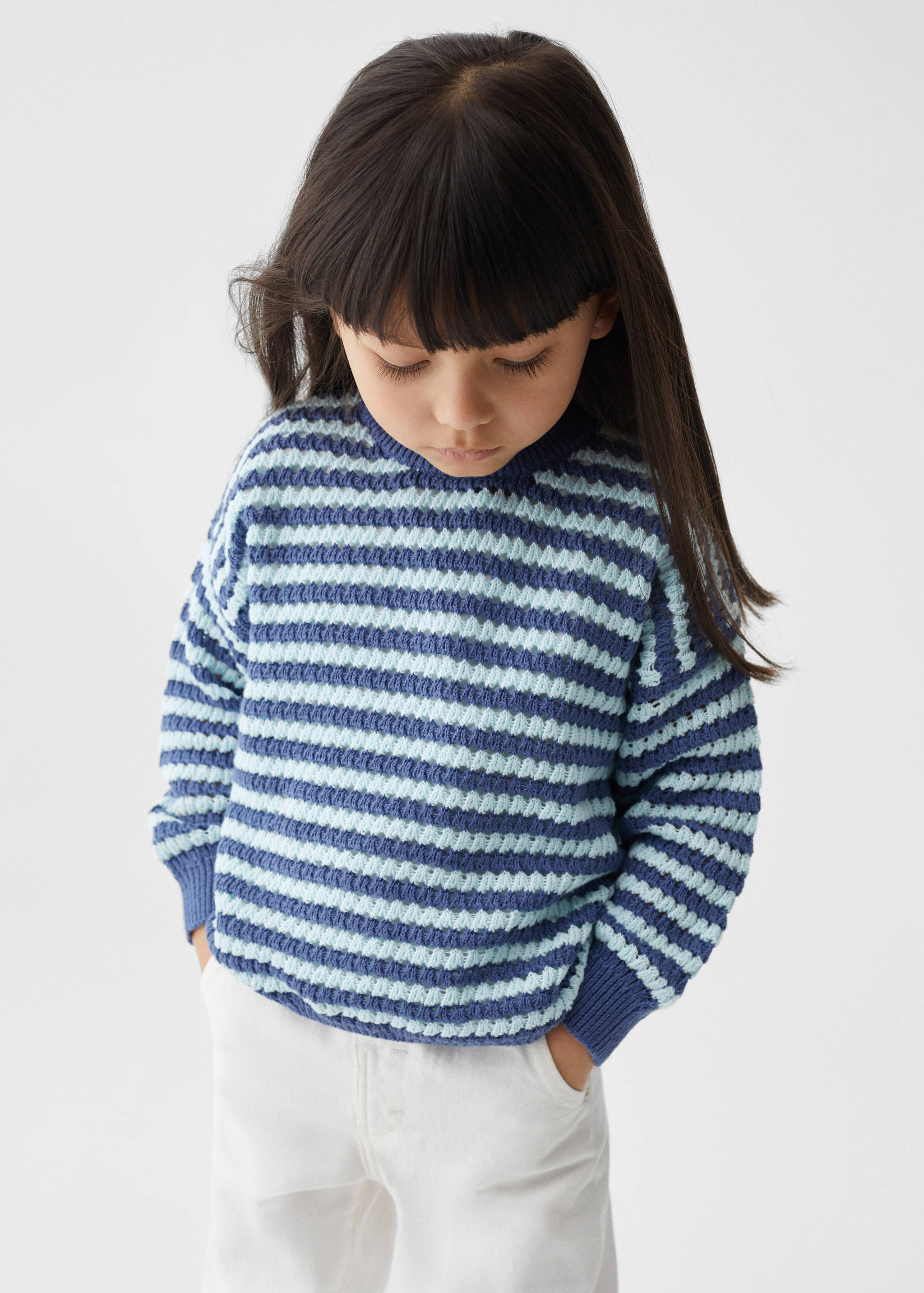 Pull-over maille ajourée rayures - Plan moyen