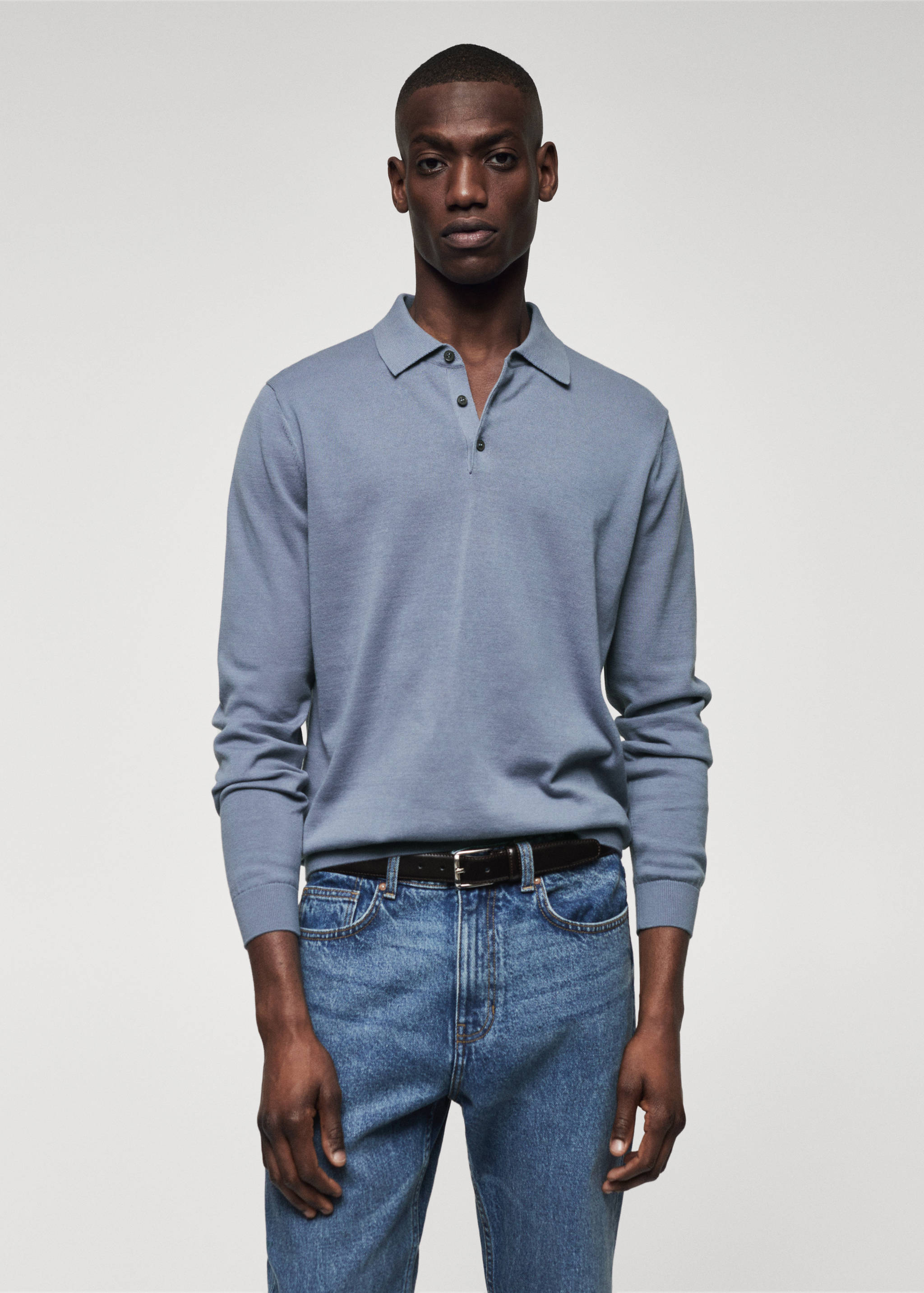 Polo maille coton manches longues - Plan moyen