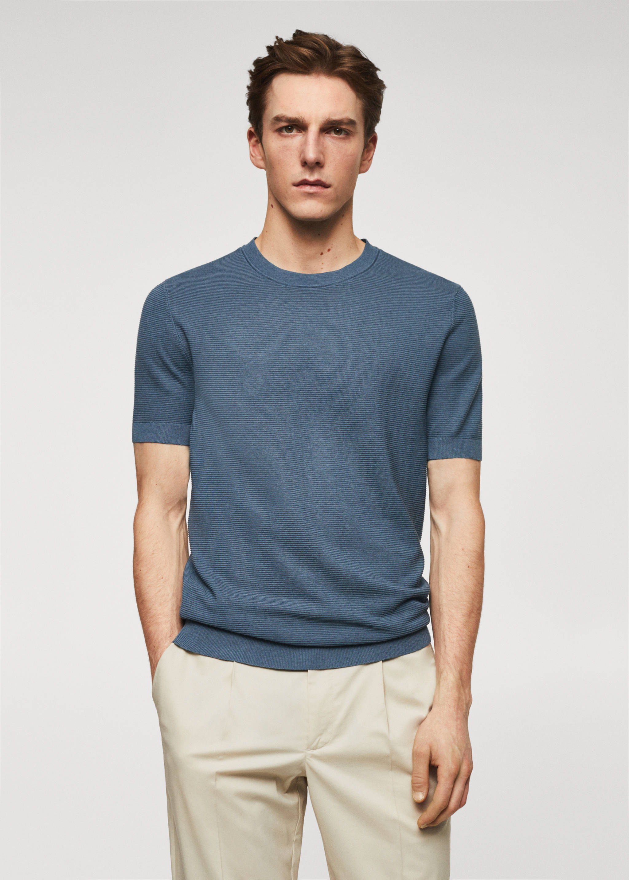 T-shirt maille coton structuré - Plan moyen