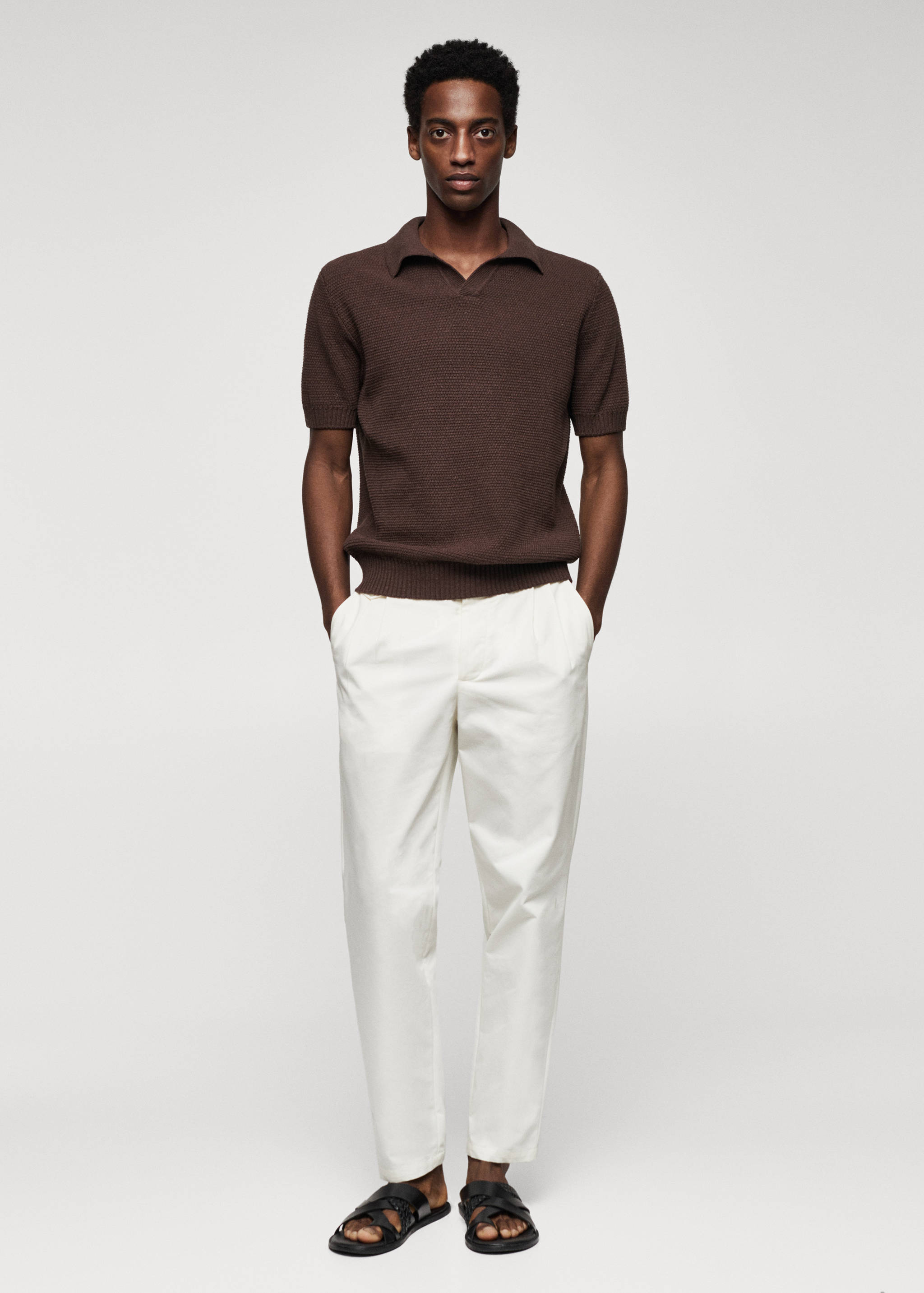 Chunky textured-knit polo shirt - General plane