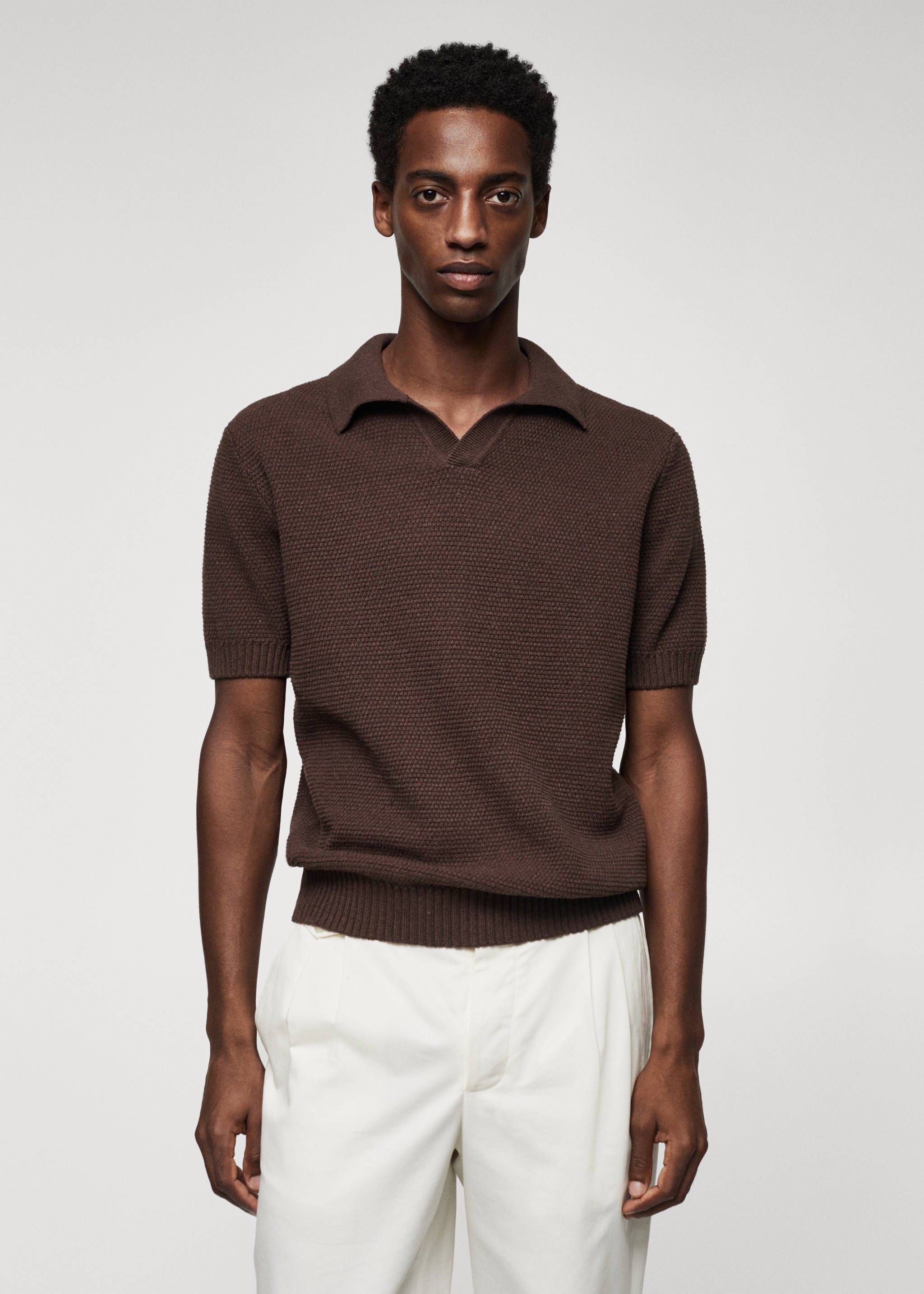Chunky textured-knit polo shirt - Medium plane