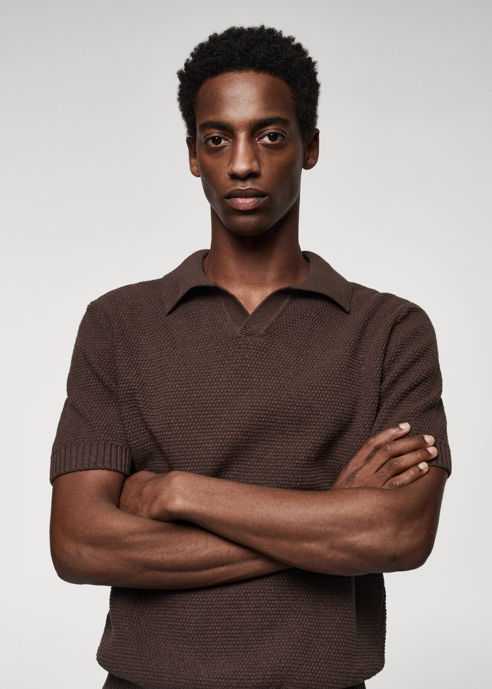 Chunky textured-knit polo shirt - Details of the article 1