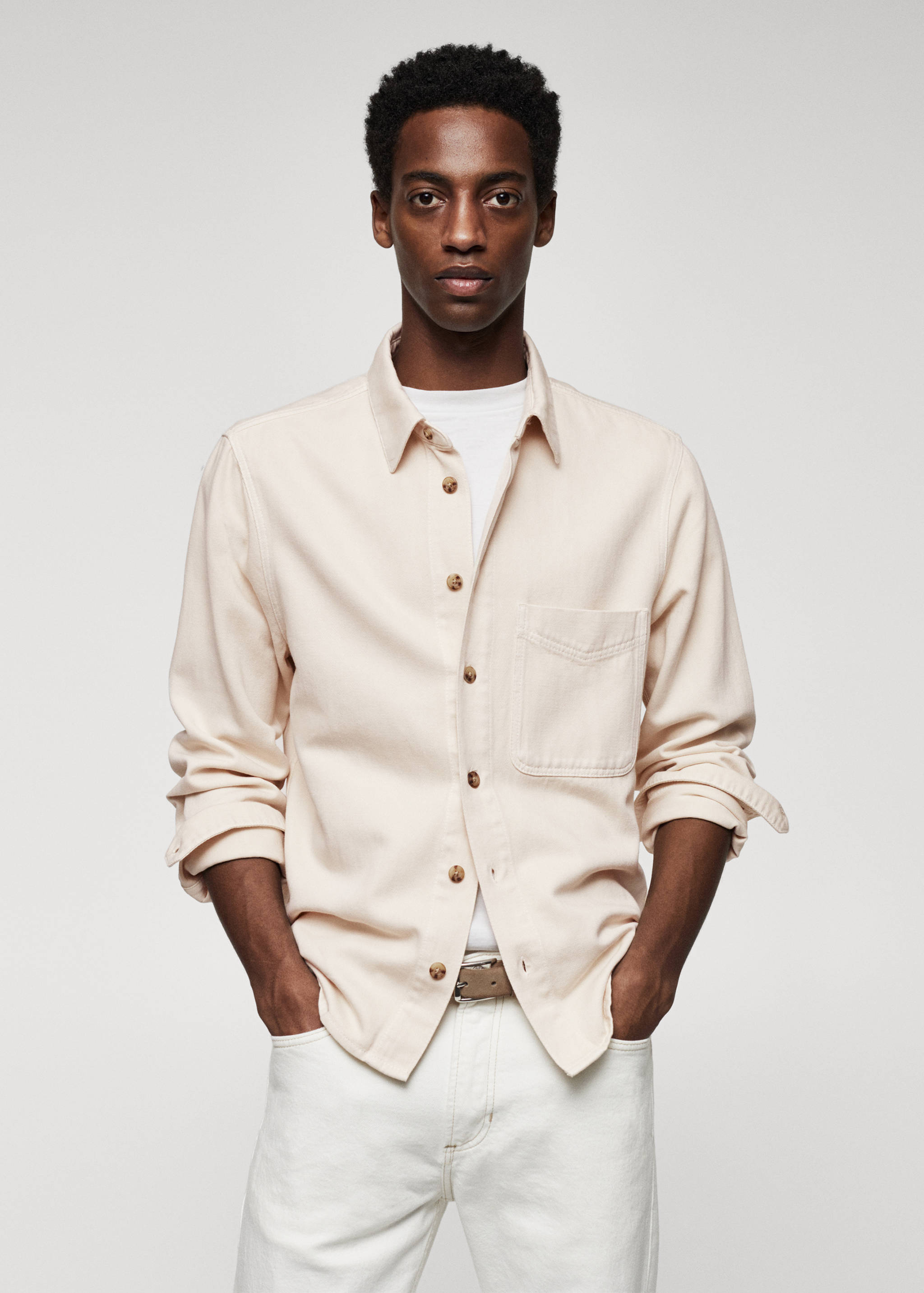 Верхняя рубашка лен и хлопок - Средний план