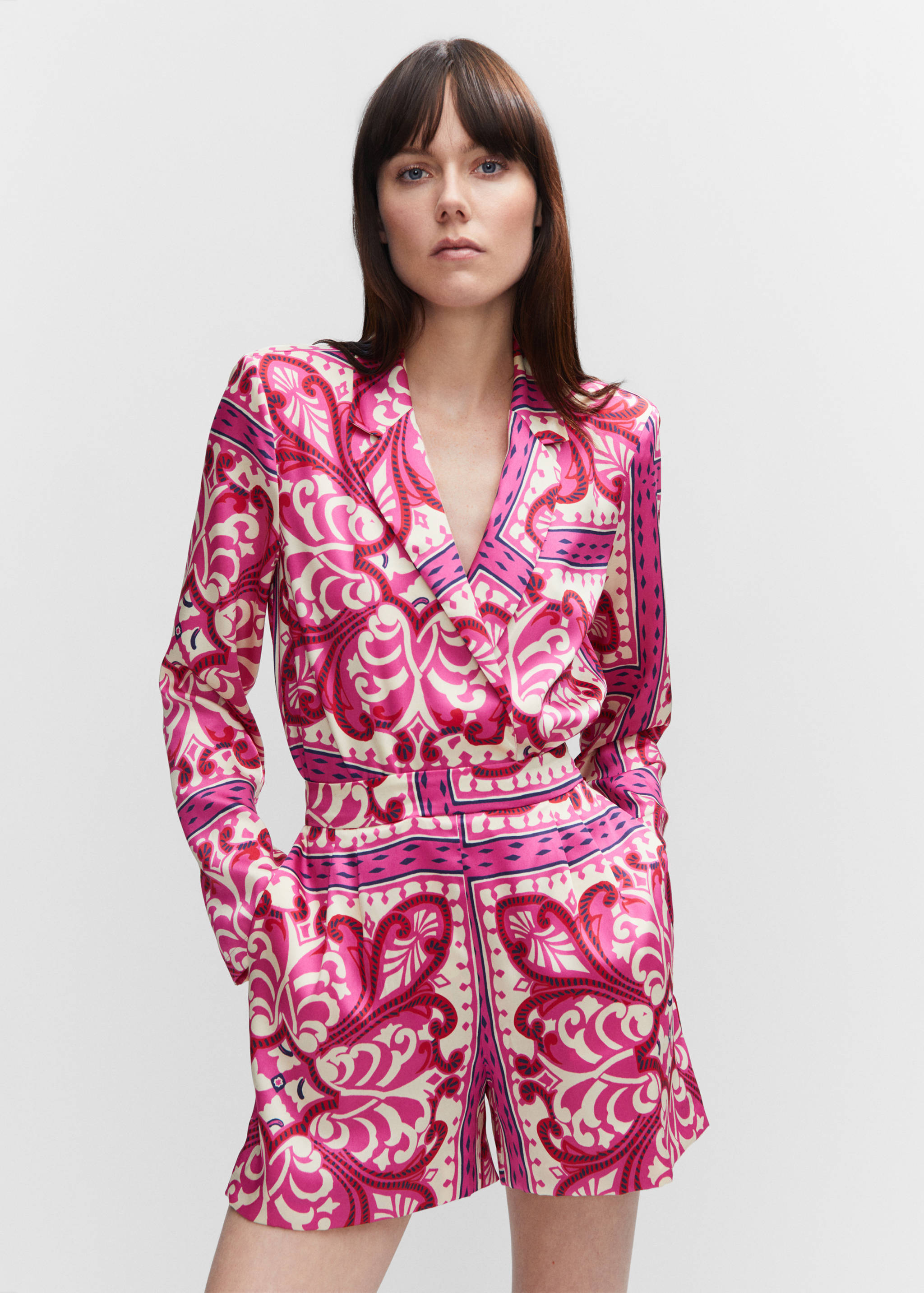 Printed satin shorts - Medium plane