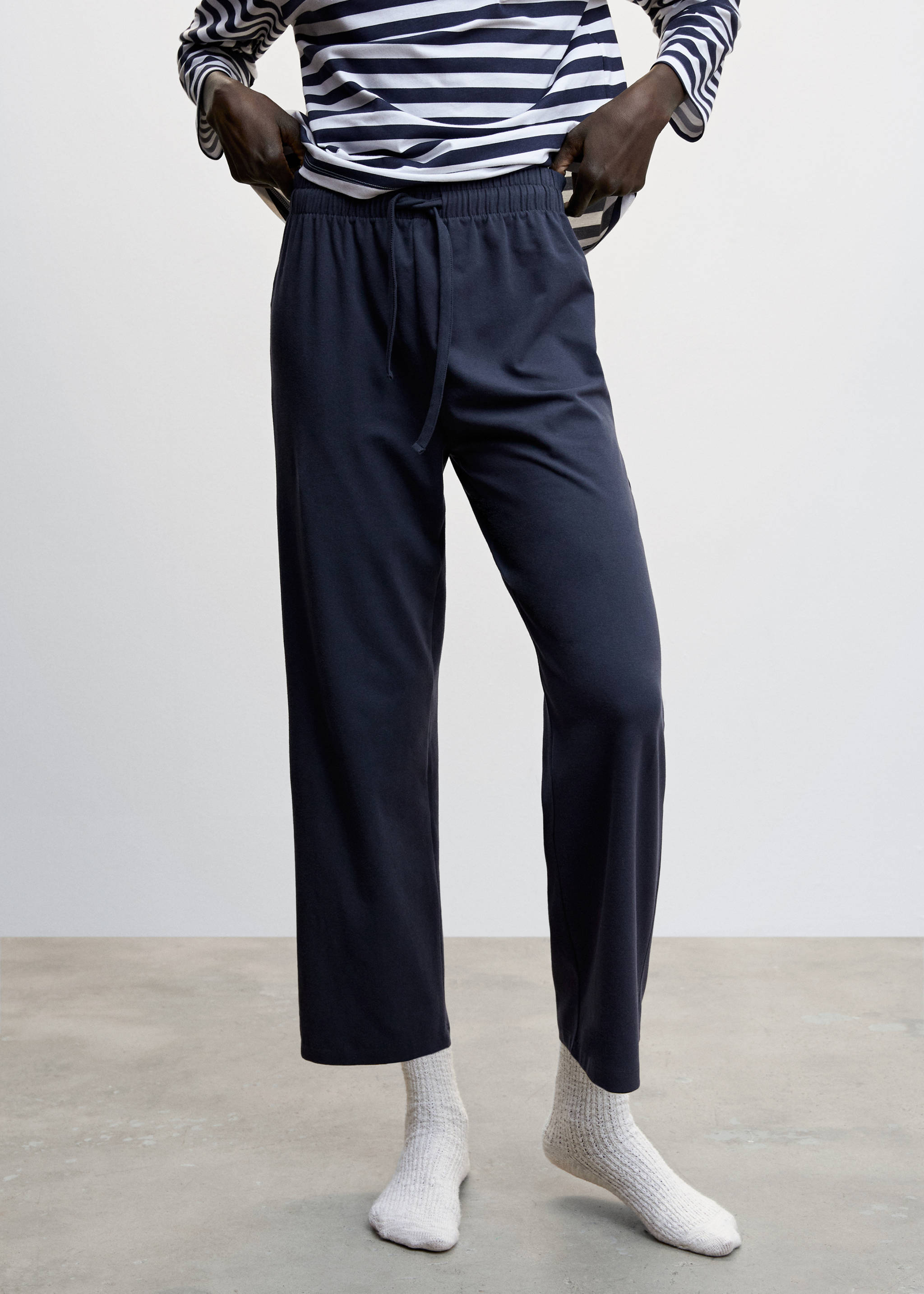 Cotton-linen knitted trousers  - Medium plane