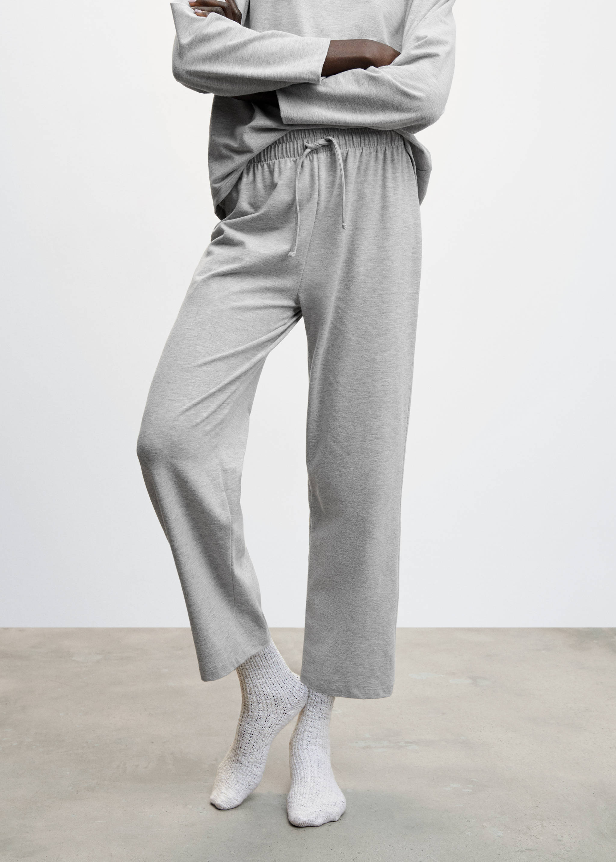 Cotton-linen knitted trousers  - Medium plane