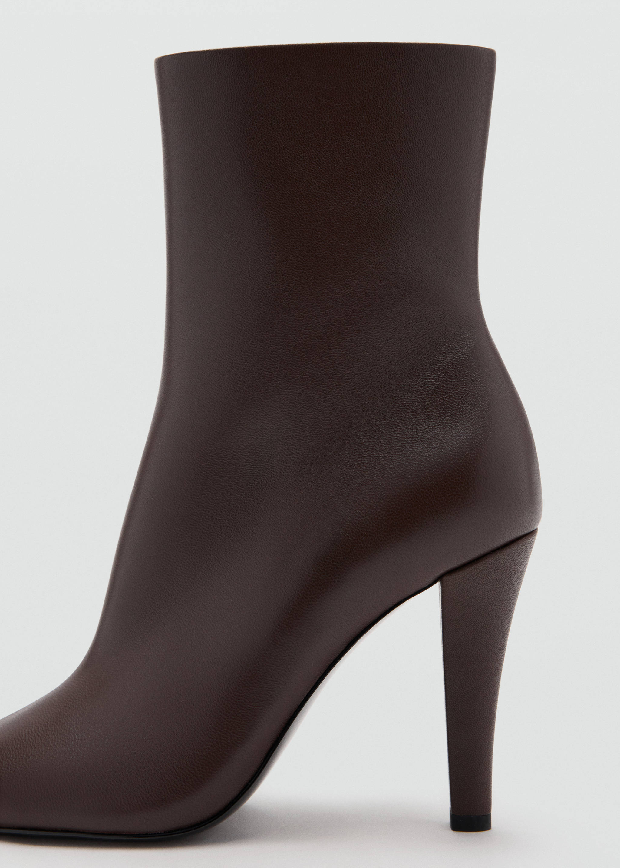 Dark brown ankle boot with a high stiletto heel.