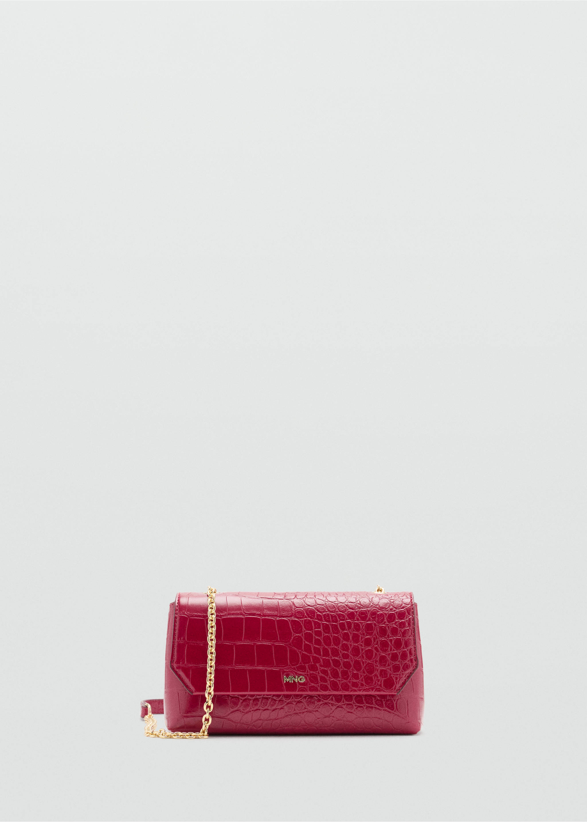 Dark pink crocodile-texture cross-body bag with gold chain strap., Red. Ref: 47061341-00.