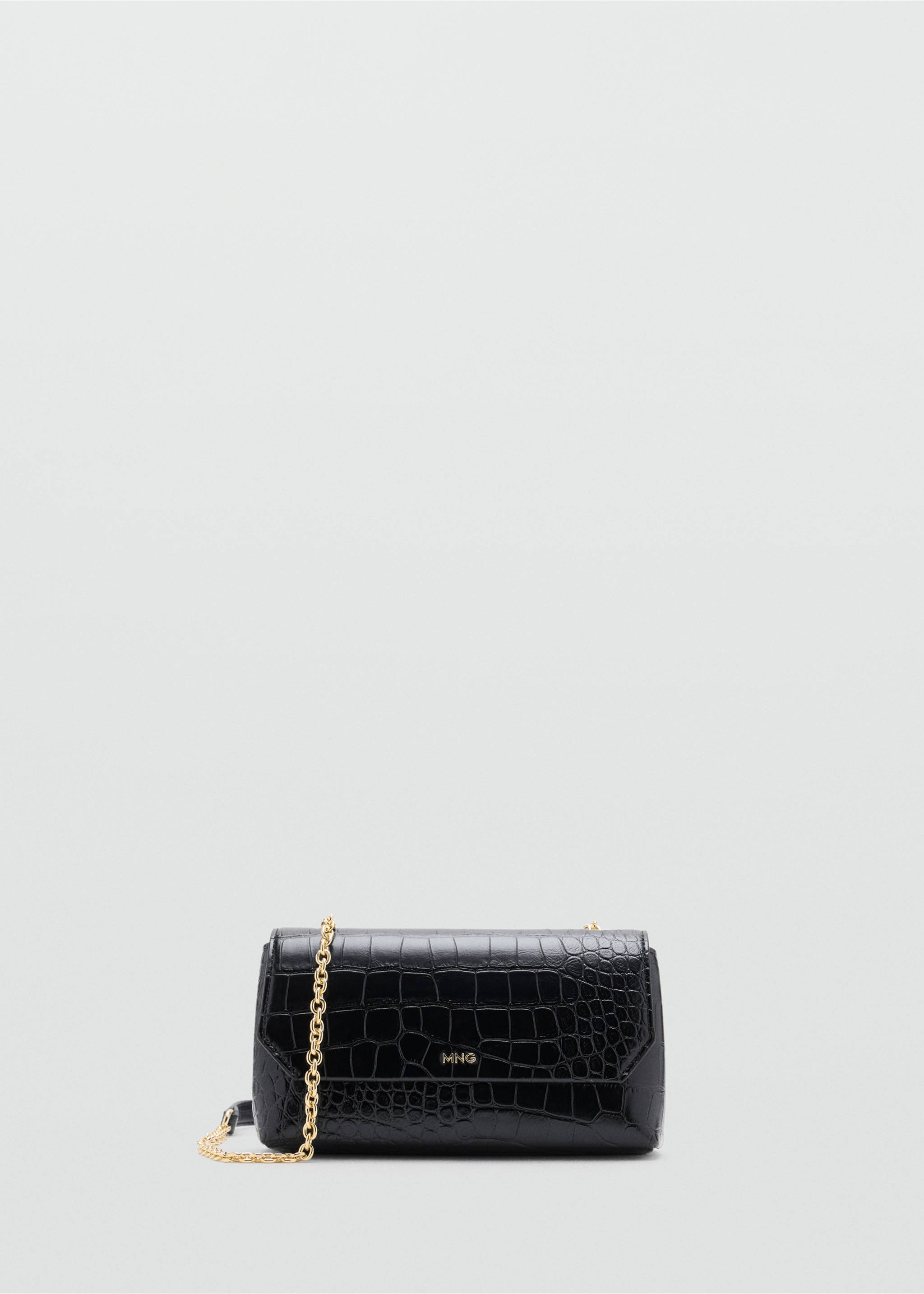 Black embossed crocodile-pattern cross-body bag with gold chain strap., Black. Ref: 47061341-00.