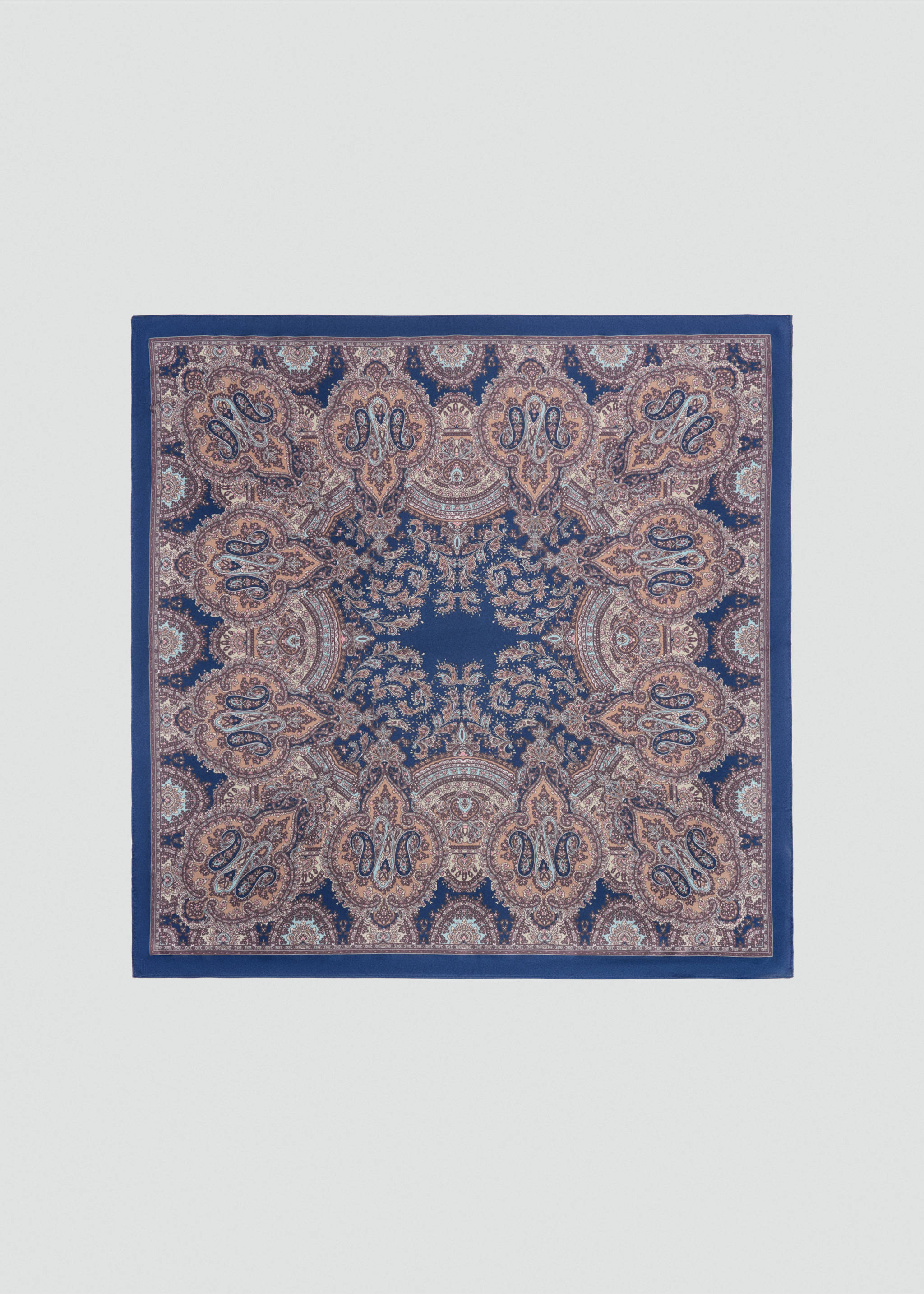 Blue square scarf with an intricate paisley pattern., Navy. Ref: 47061358-00.