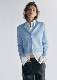 Round-neck wool cardigan — Sky Blue 1