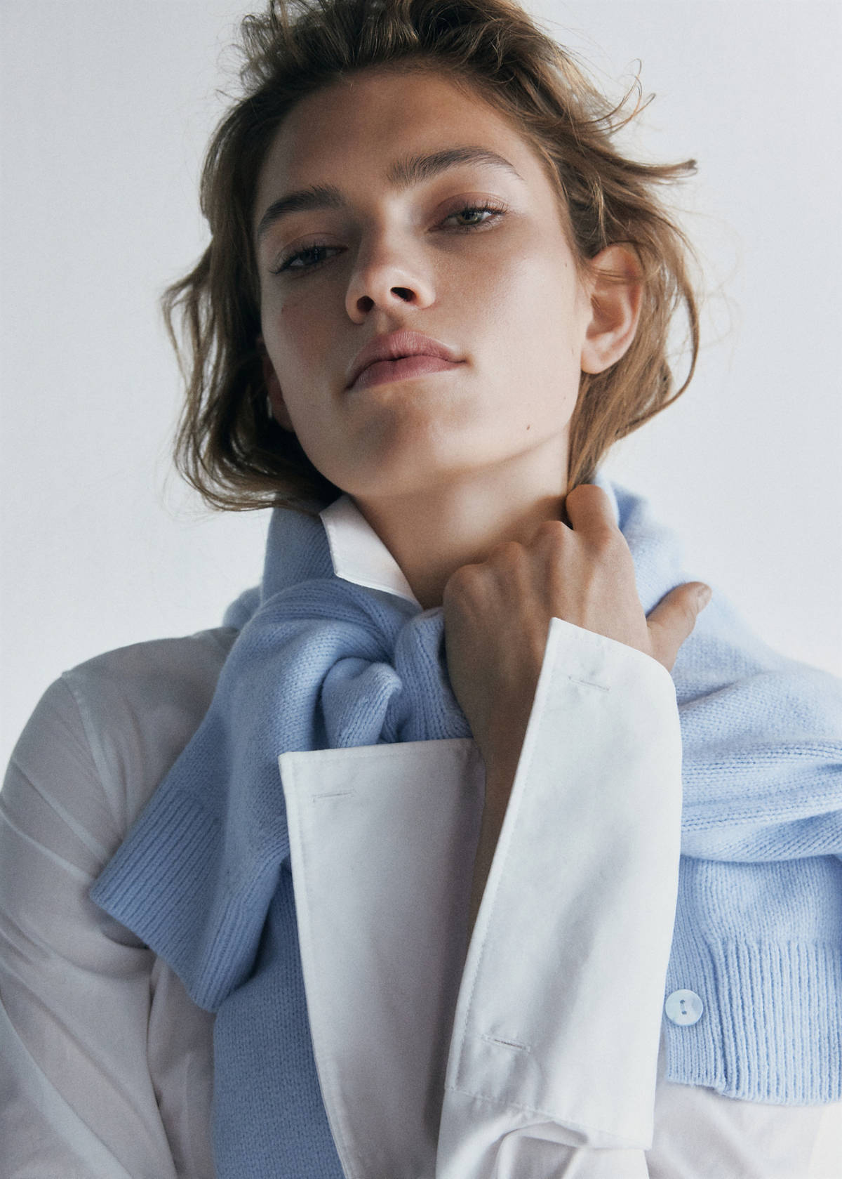 Round-neck wool cardigan — Sky Blue