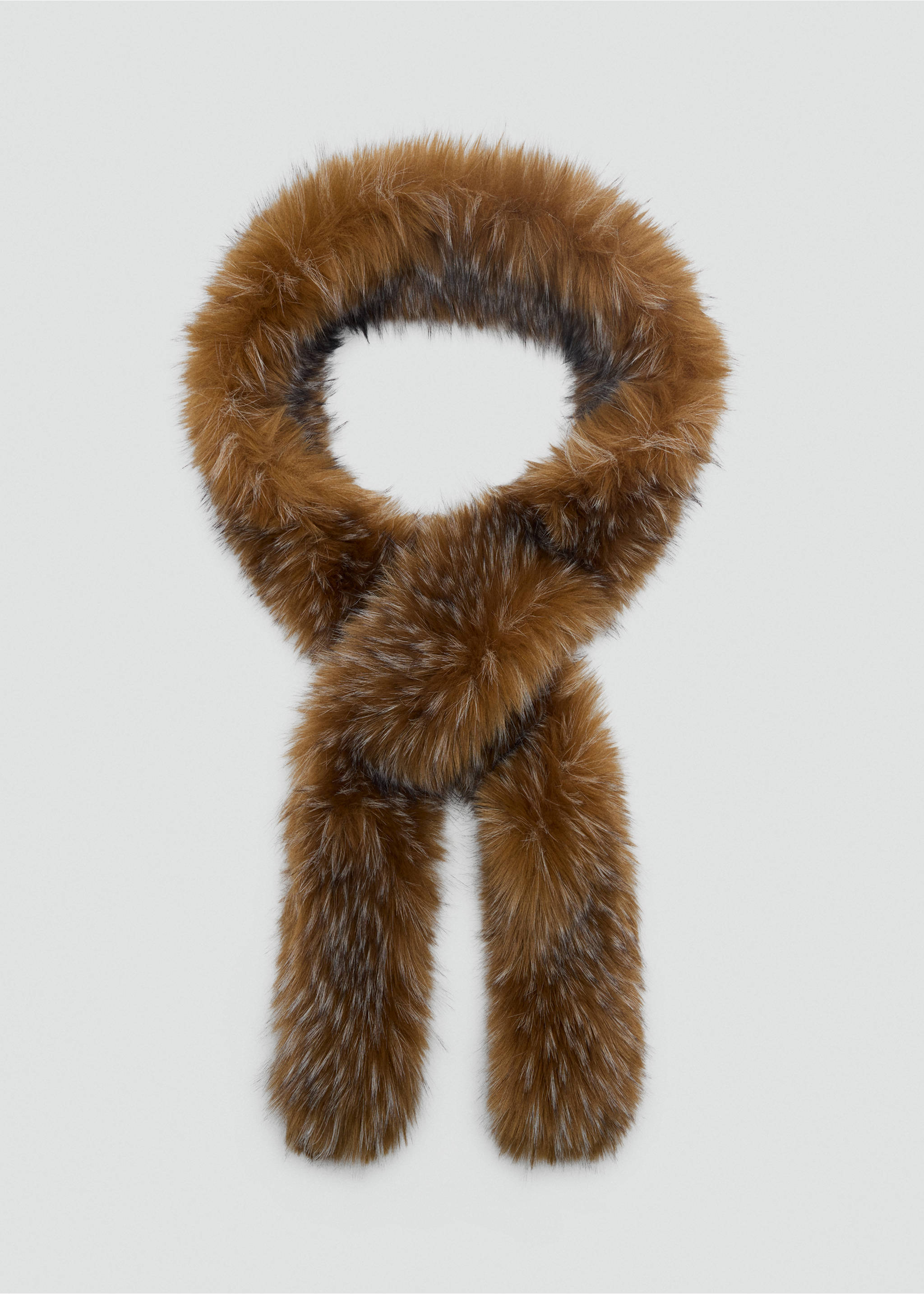 Brown faux-fur scarf with a textured long-pile finish., Chocolate. Ref: 47061375-00.