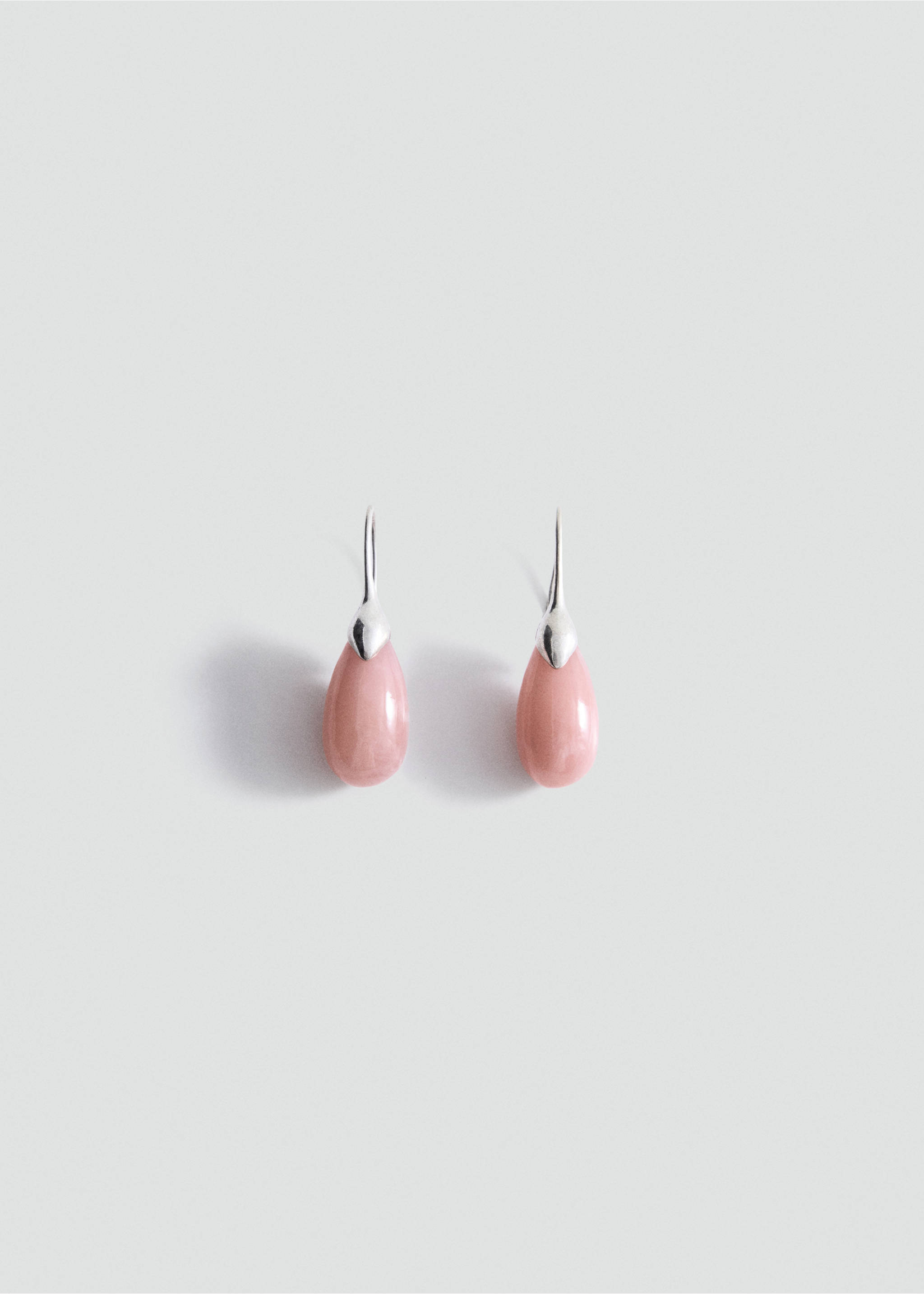Pink teardrop earrings with silver-toned metal hooks., Silver. Ref: 47061383-00.