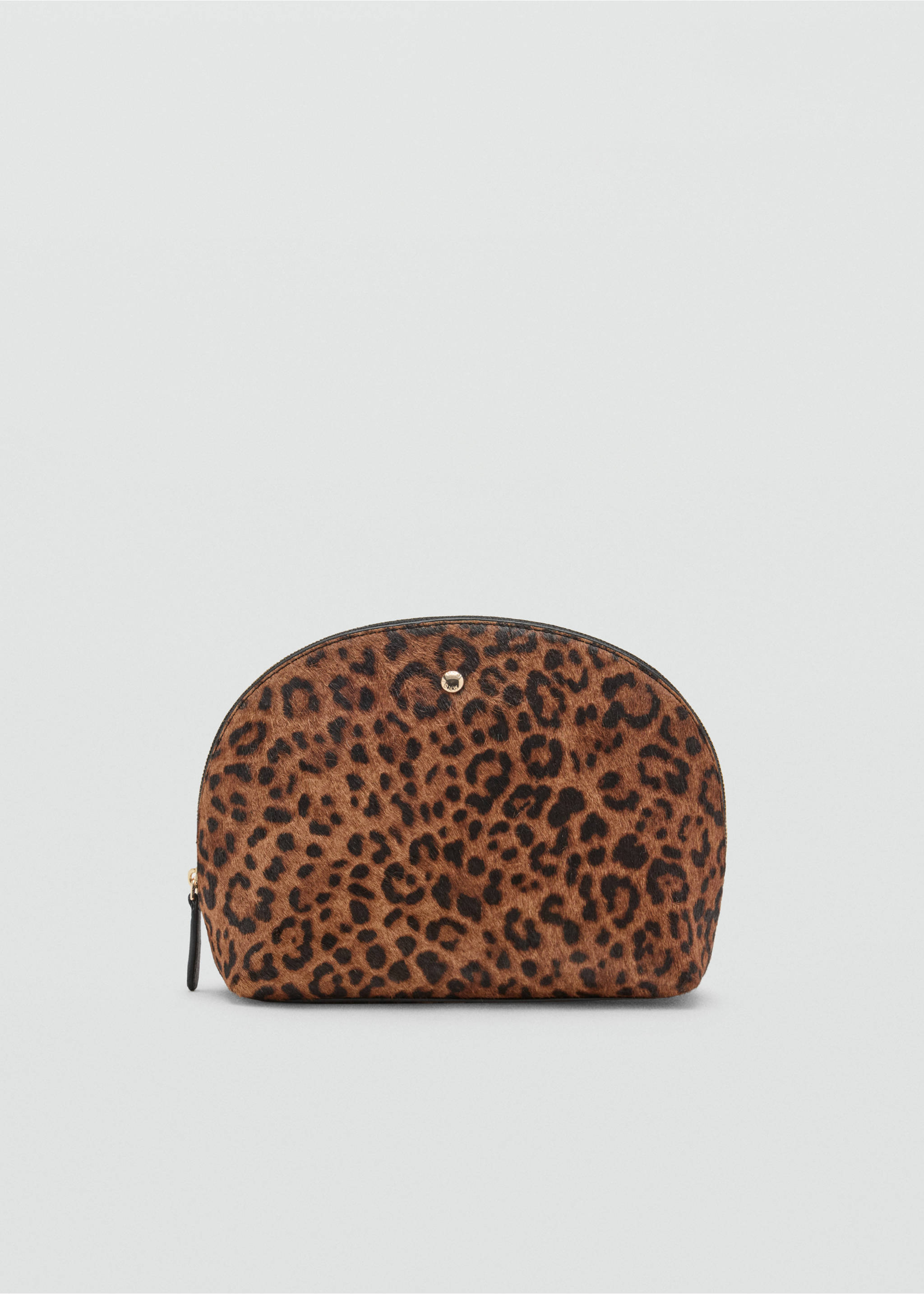 Leopard print cosmetic bag with a half-moon shape and faux-fur texture., Chocolate. Ref: 47061390-00.