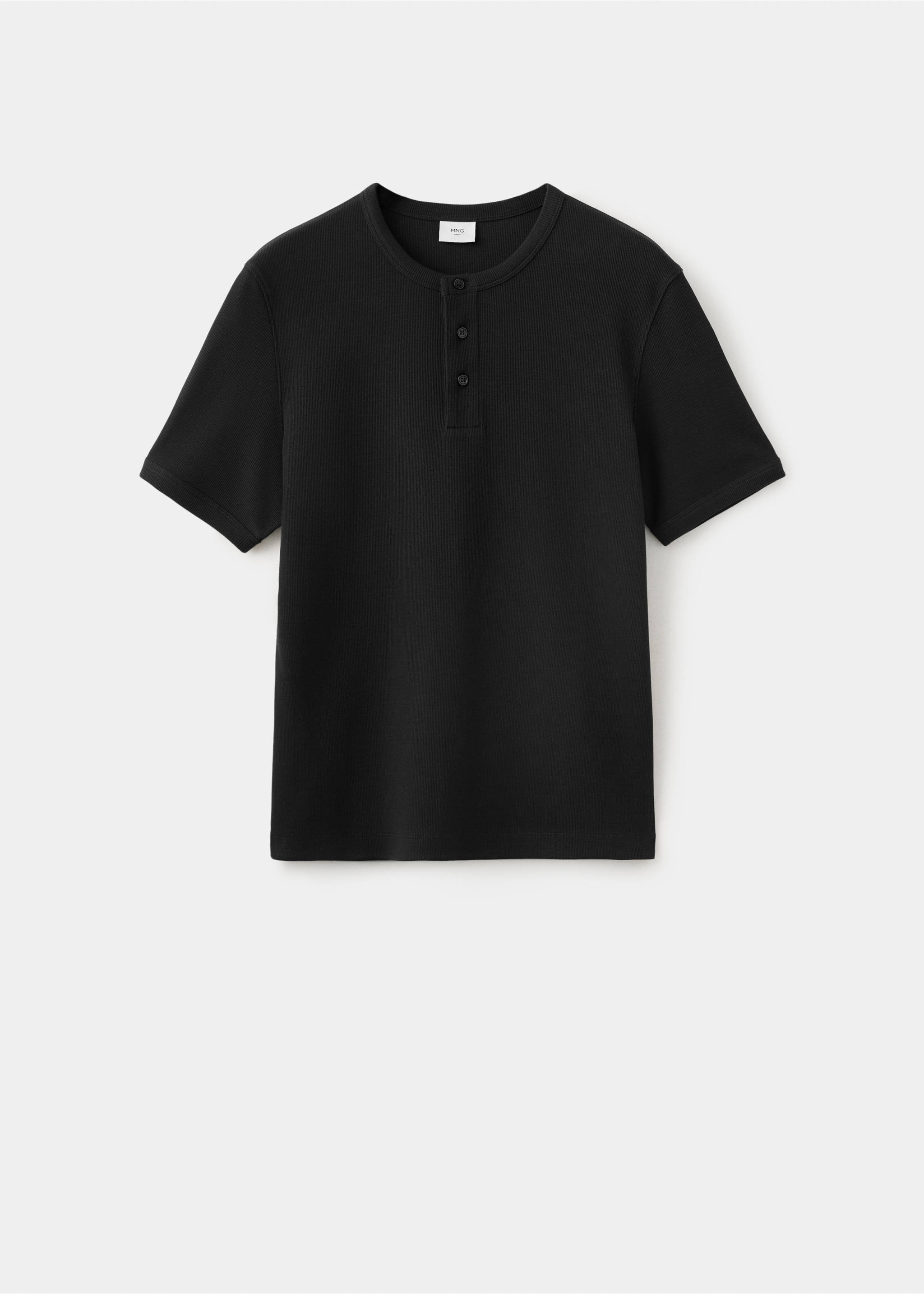 T-Shirt aus Baumwoll-Rippstrick mit Henleykragen - Artikel ohne Model, Schwarz. Ref: 47061475-00.