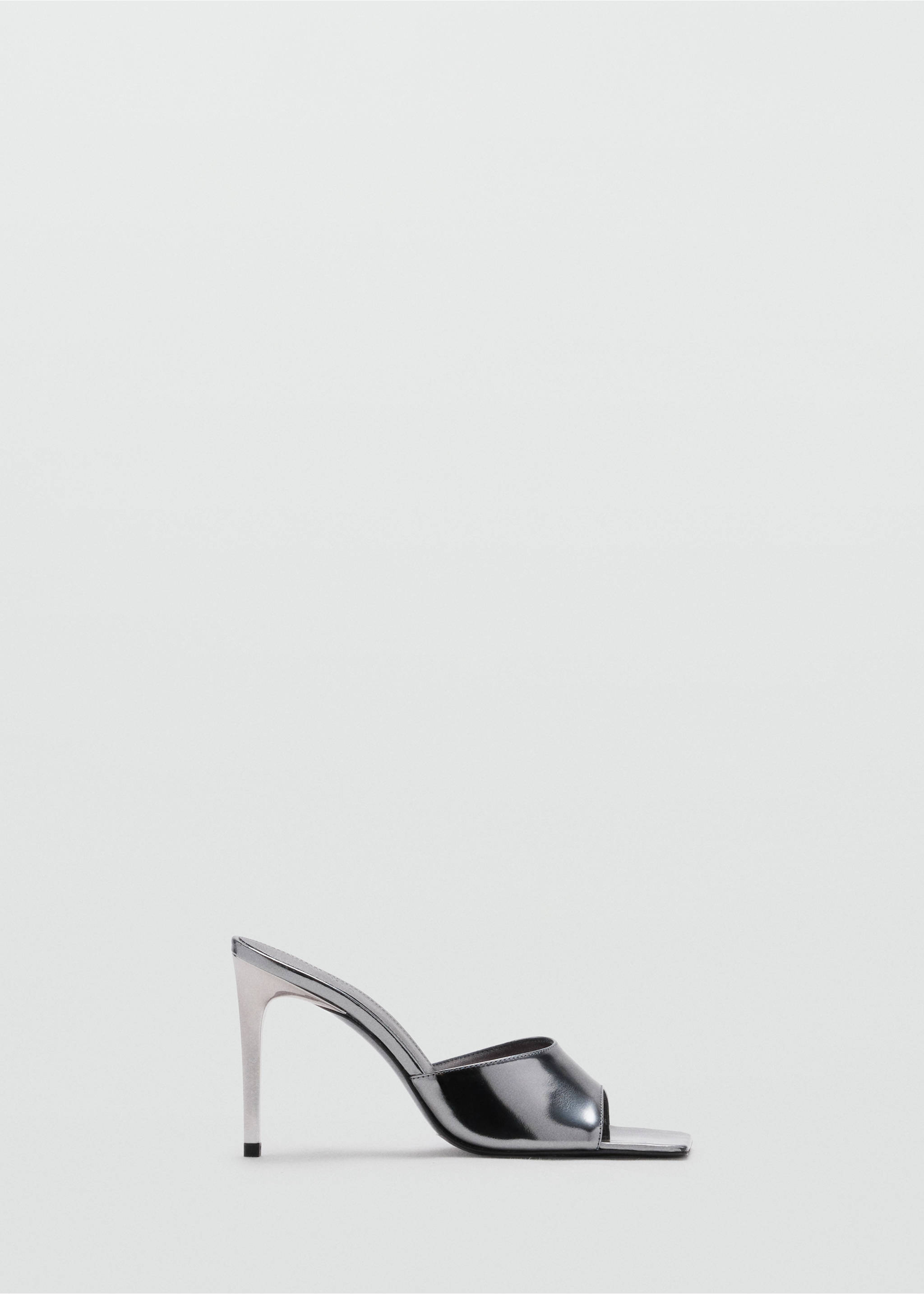Metallic silver heeled sandal with a square toe and stiletto heel., Dark Silver. Ref: 47061482-00.